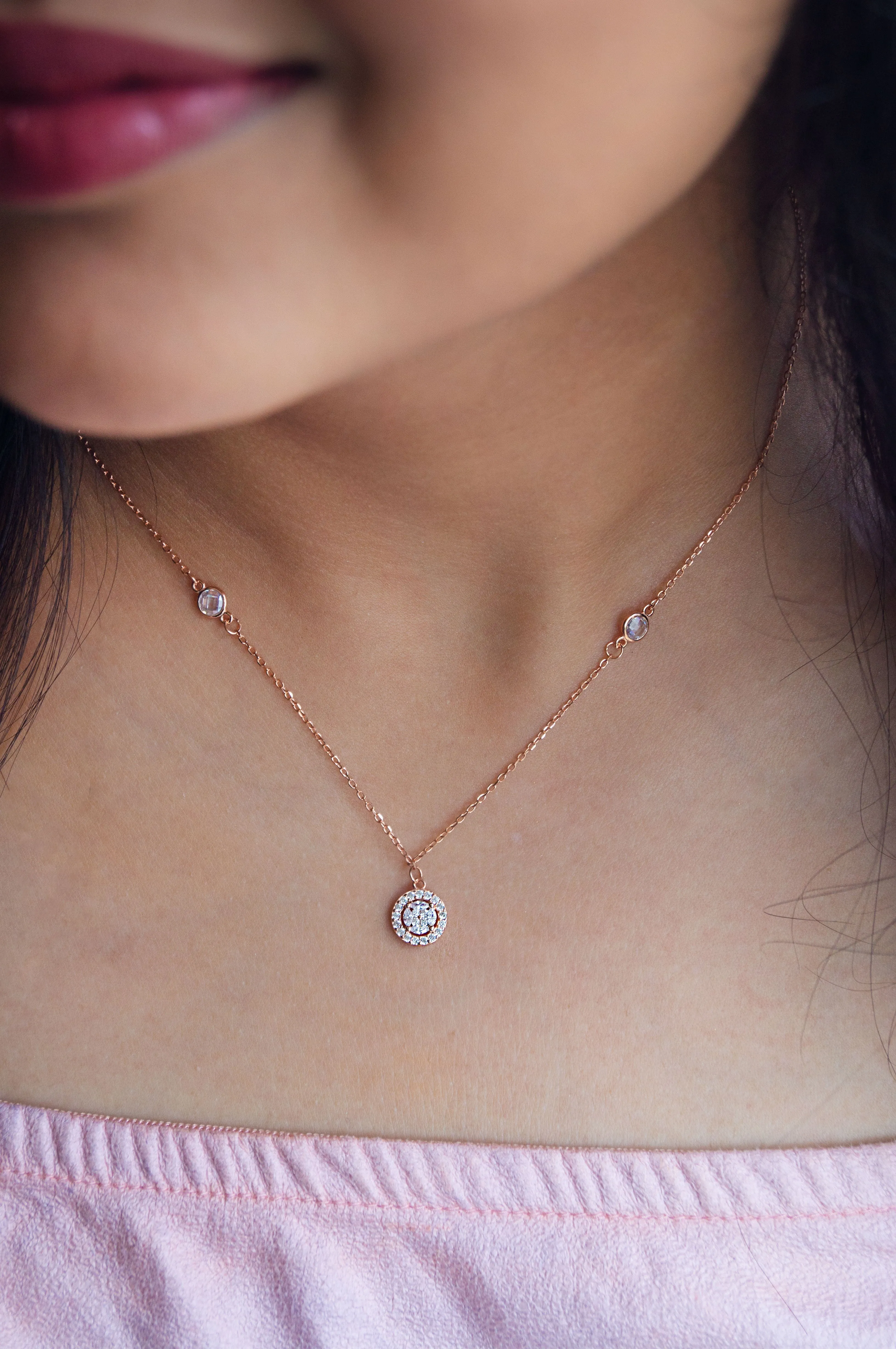 Minimal Cluster Rose Gold Plated Sterling Silver Chain Necklace