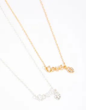 Mixed Metal Love Script Necklace Pack