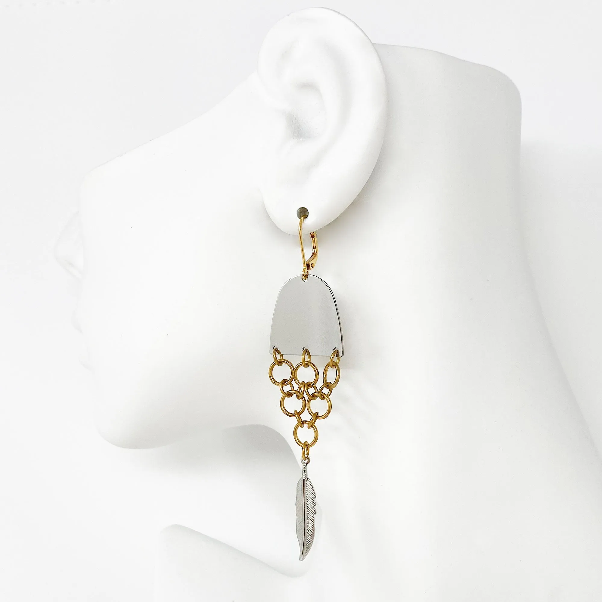 MONOHAN silver and brass fishtail earrings