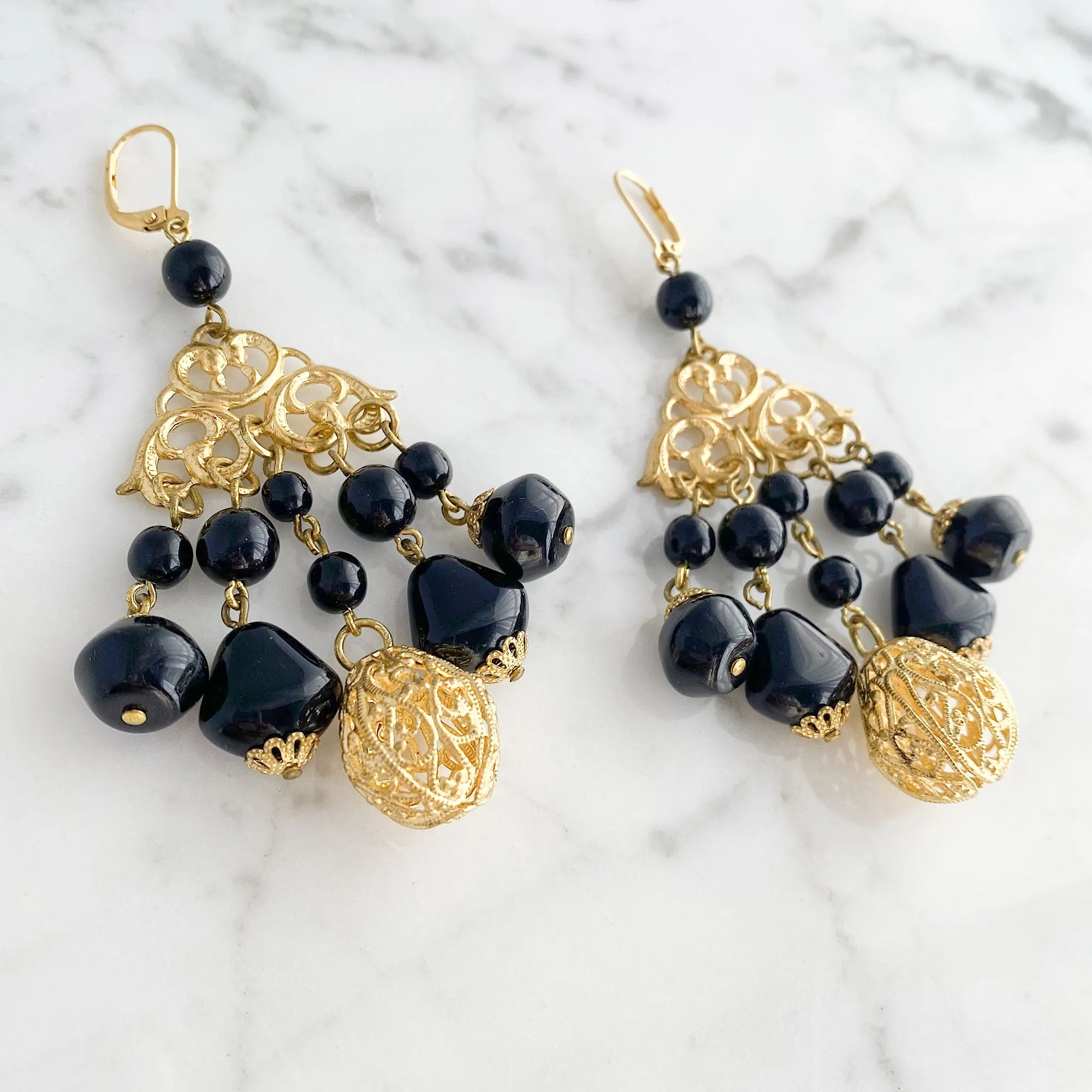 MONTROSE vintage gold and black chandelier earrings