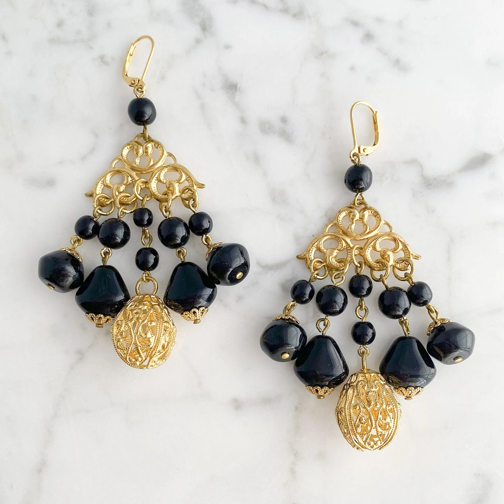 MONTROSE vintage gold and black chandelier earrings