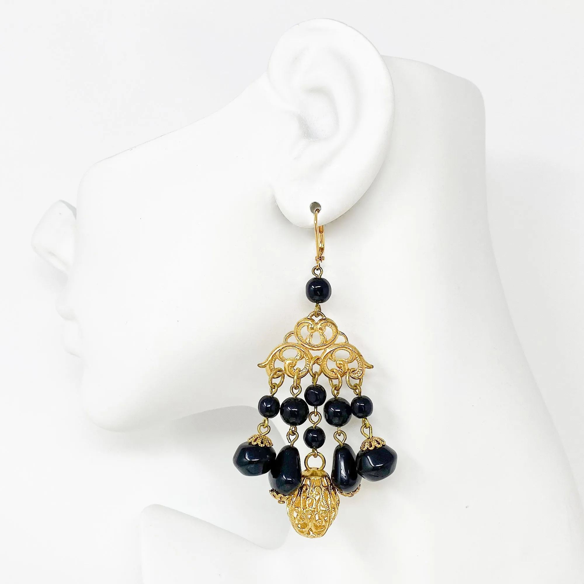 MONTROSE vintage gold and black chandelier earrings