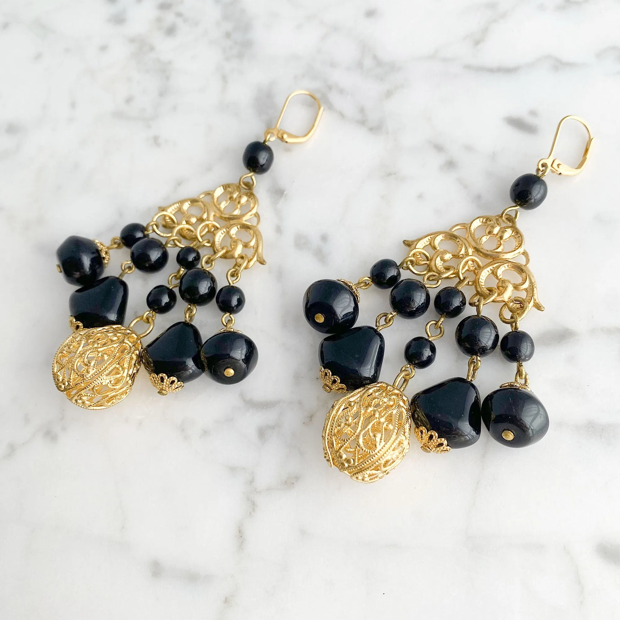 MONTROSE vintage gold and black chandelier earrings