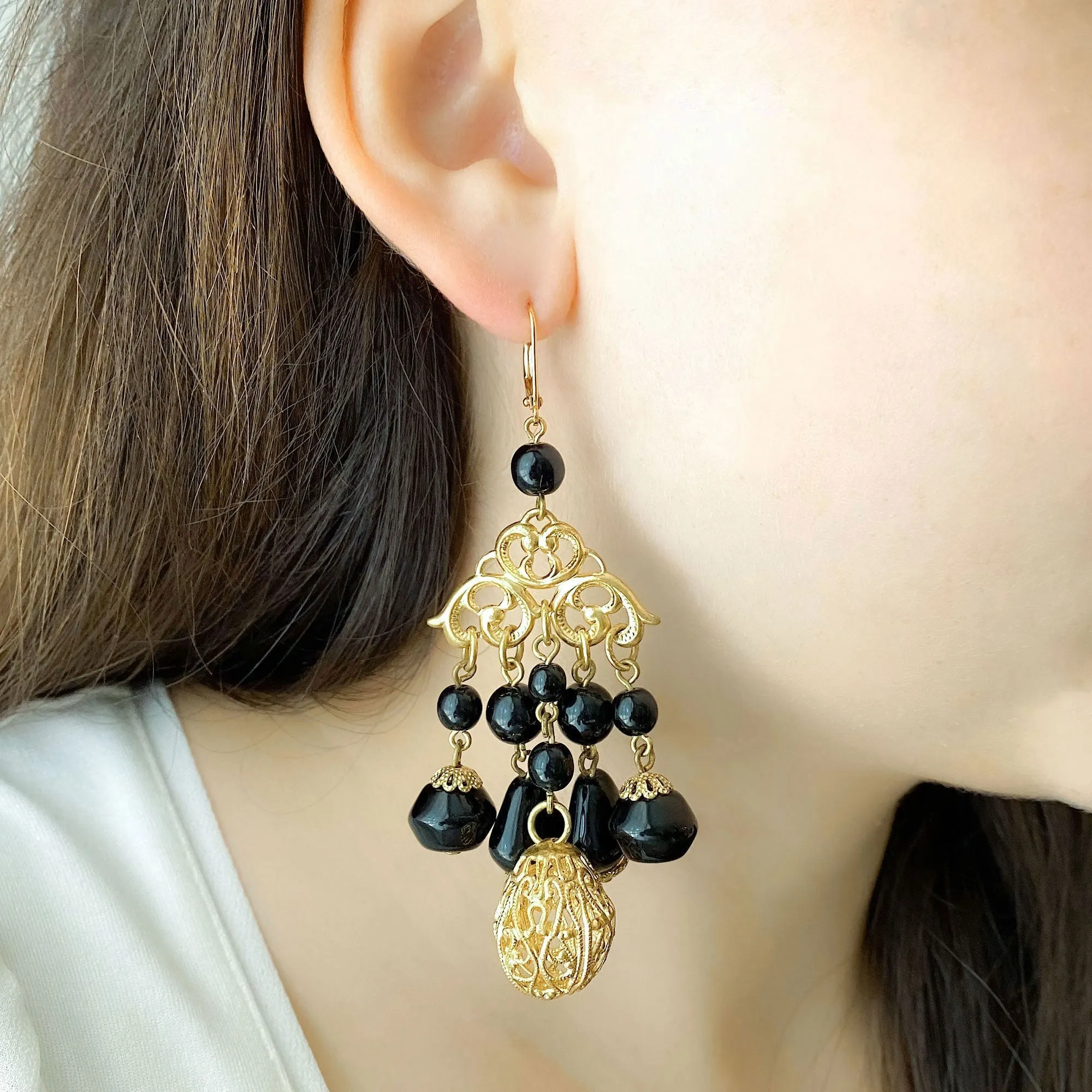 MONTROSE vintage gold and black chandelier earrings