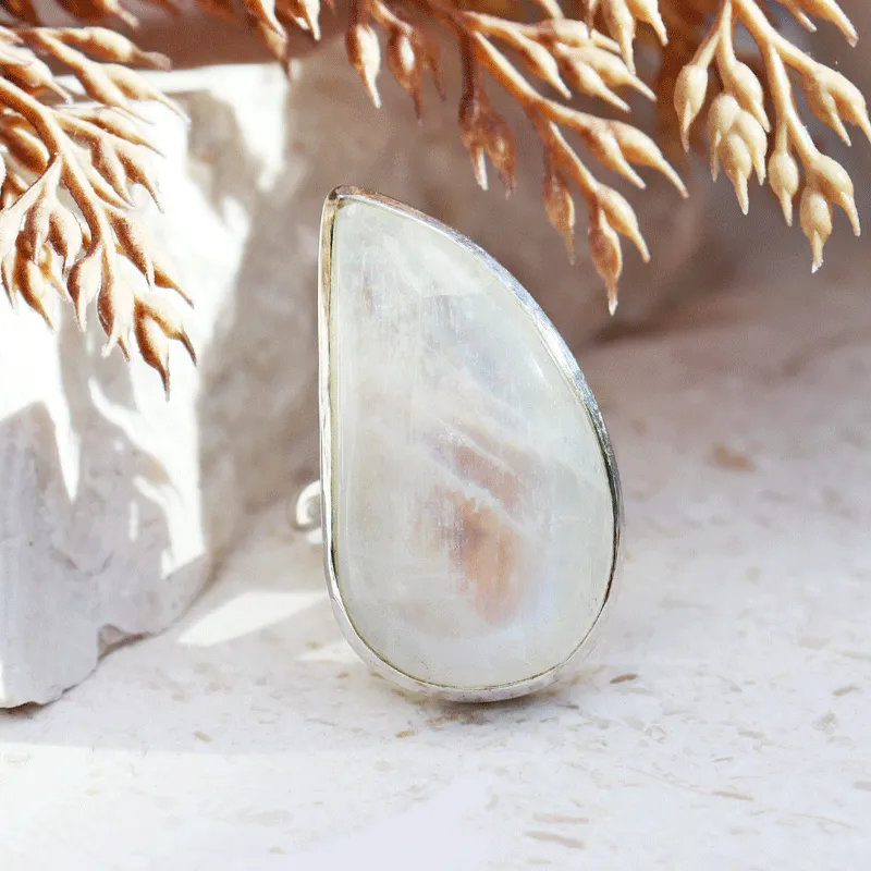 Moonstone Classic Teardrop Silver Ring