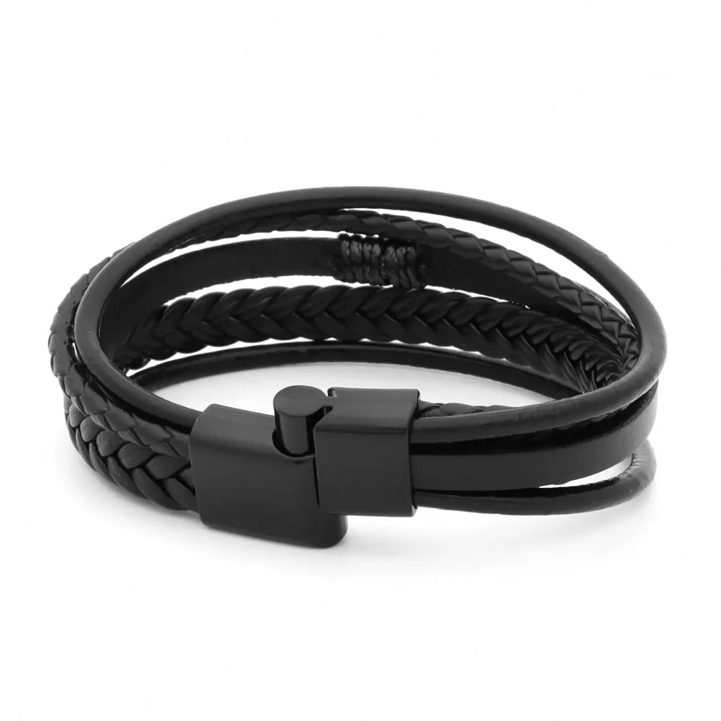 Multilayer Braided Black Leather Bracelet With Magnetic Clasp