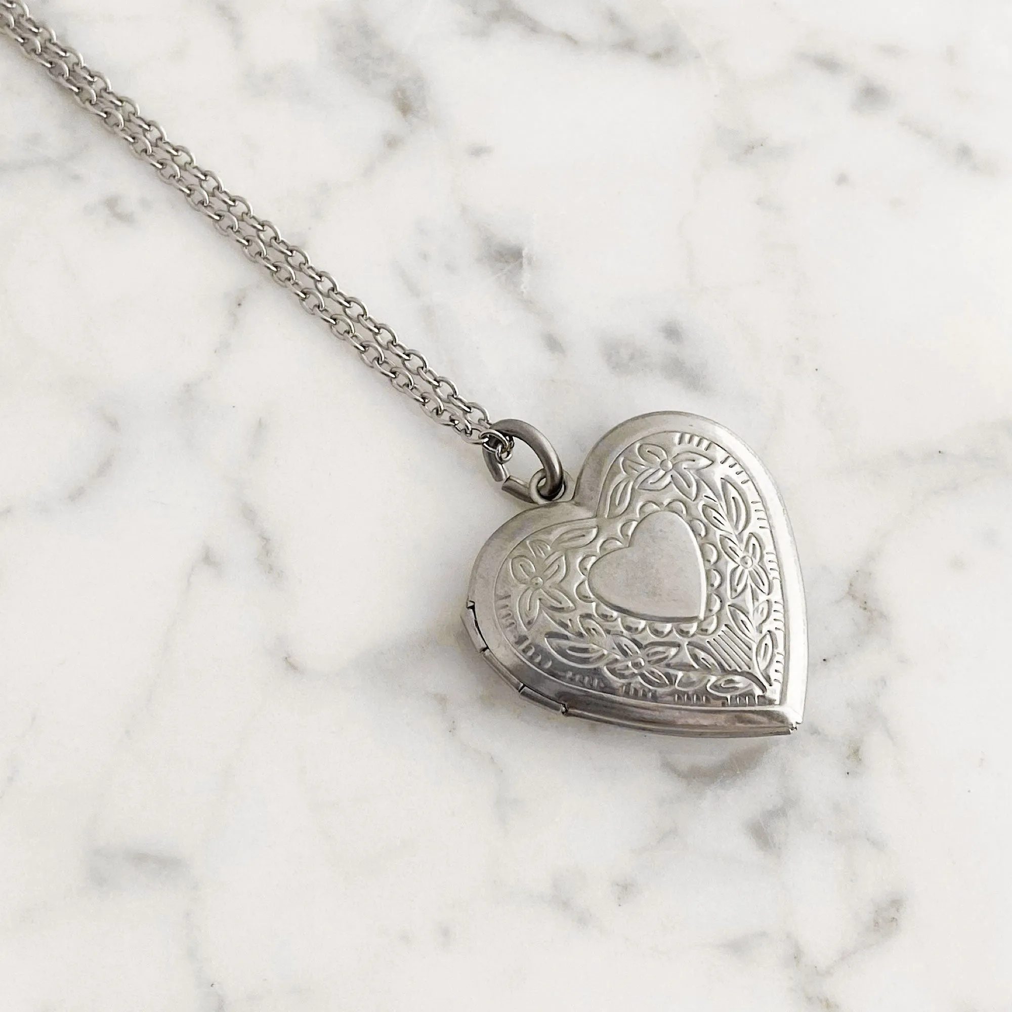 OCTAVIA silver etched heart locket necklace