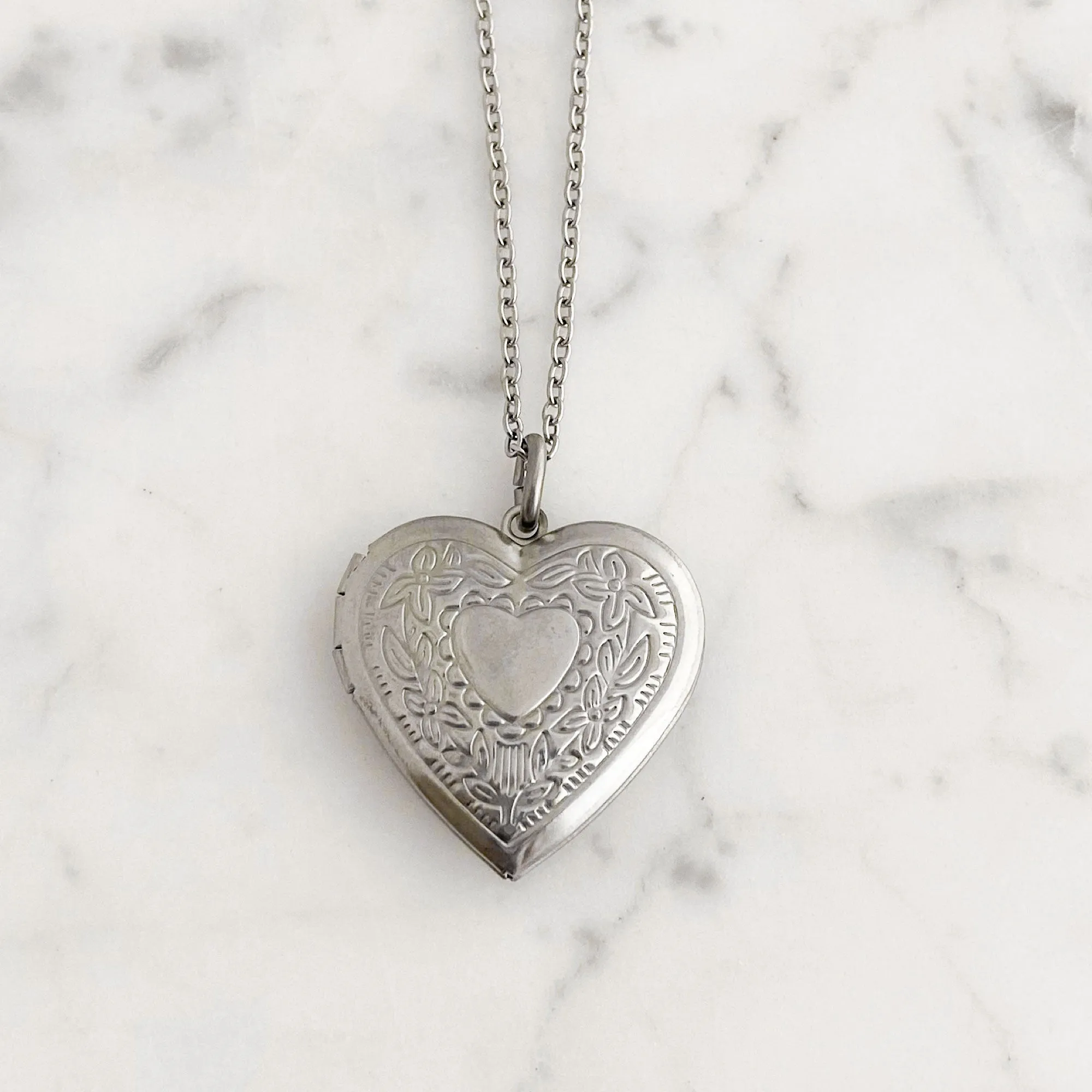 OCTAVIA silver etched heart locket necklace