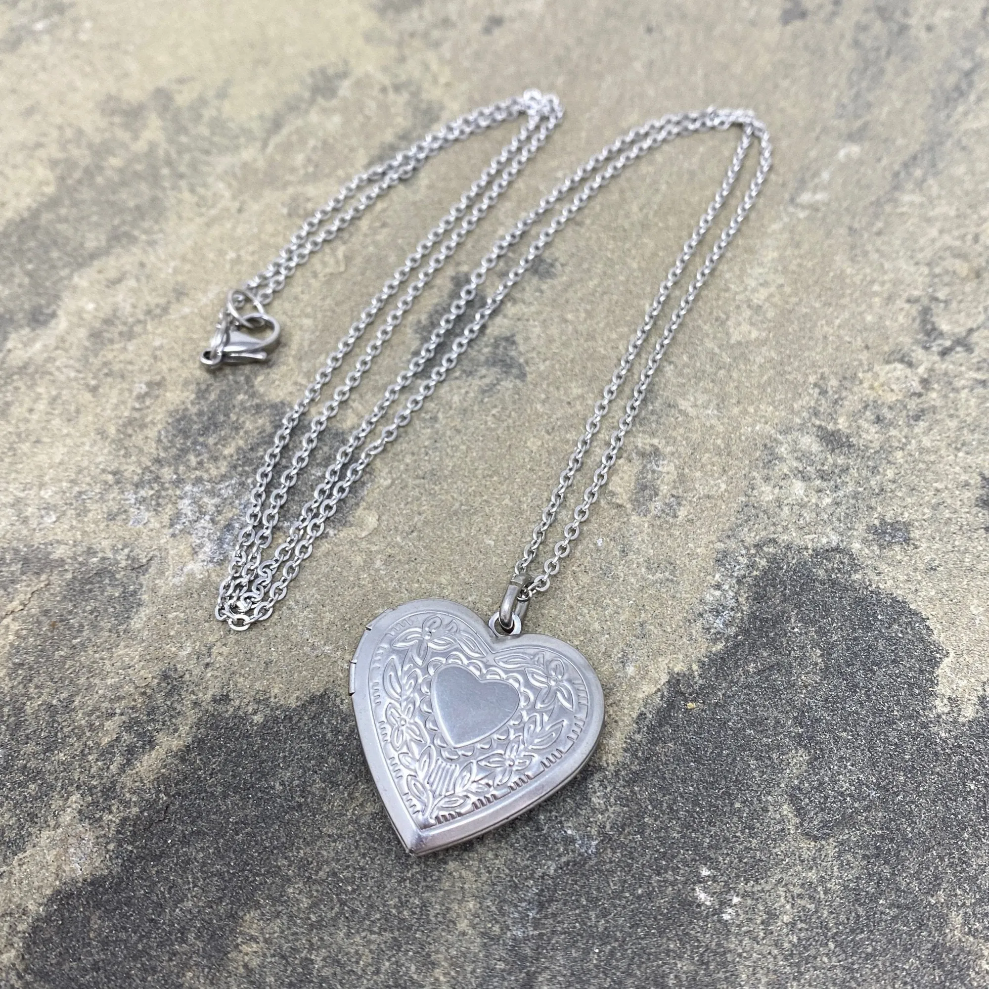 OCTAVIA silver etched heart locket necklace