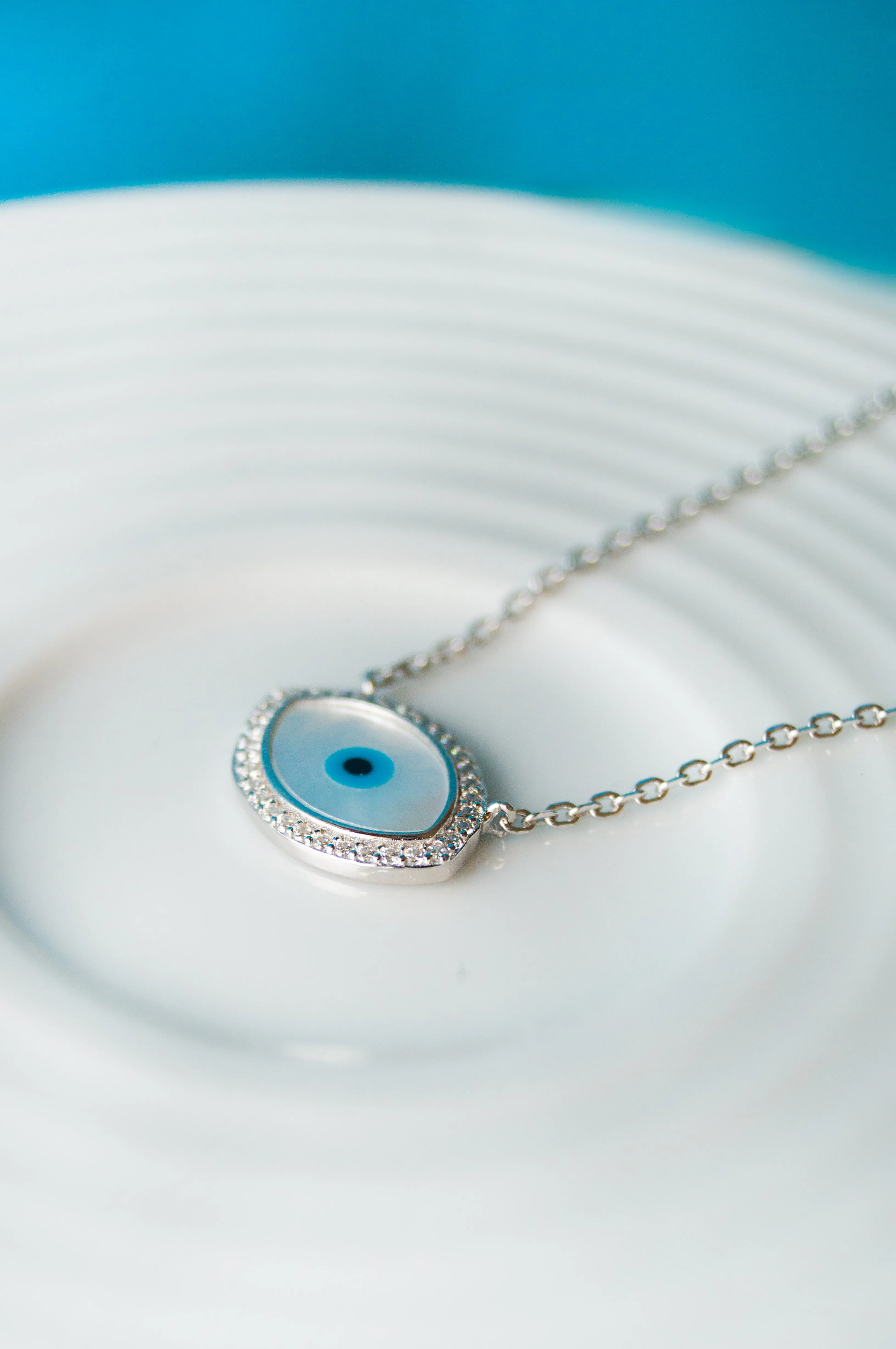 Oh-So-Glam Evil Eye Mother-Of-Pearl Sterling Silver Pendant Necklace