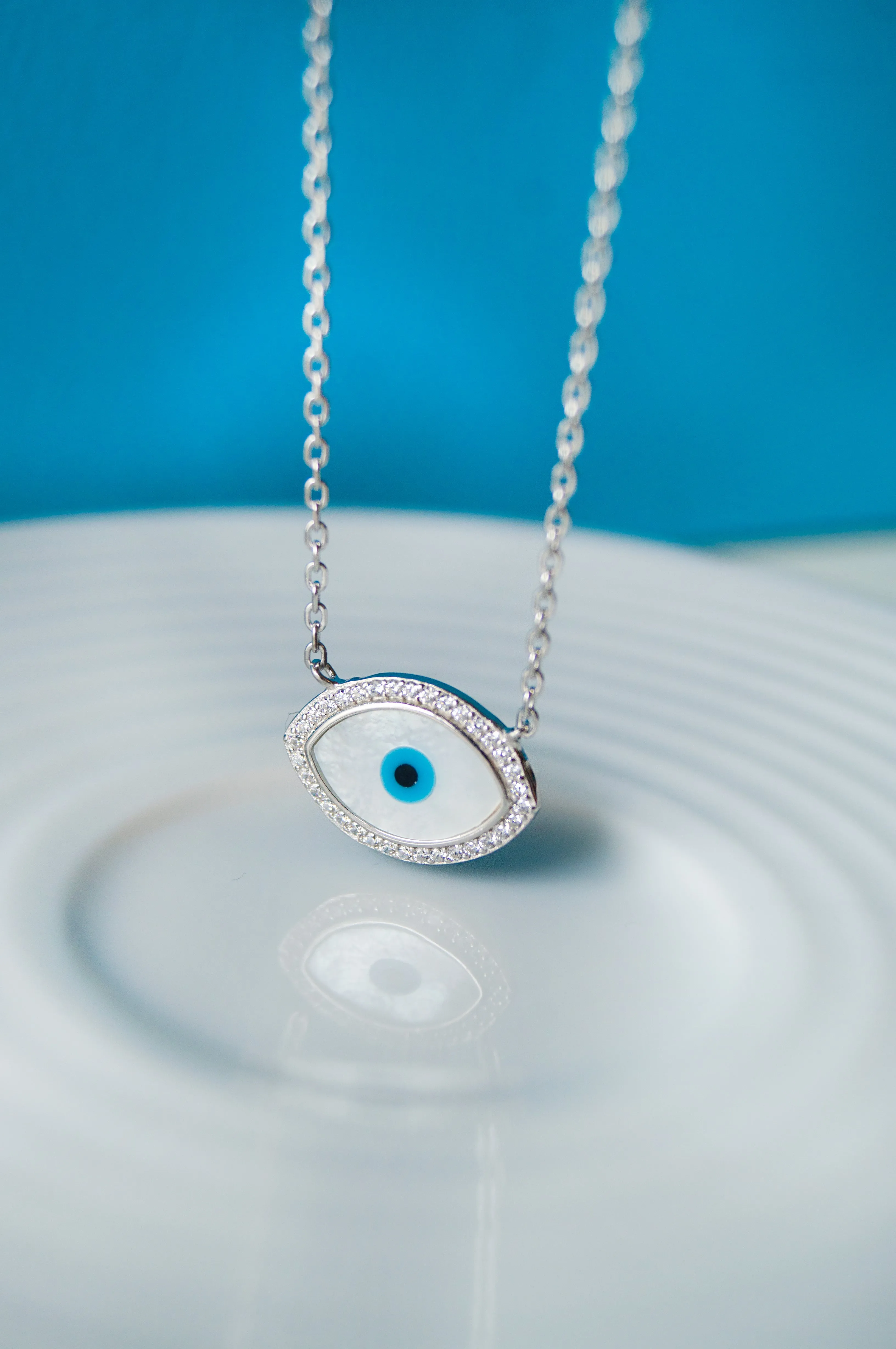 Oh-So-Glam Evil Eye Mother-Of-Pearl Sterling Silver Pendant Necklace