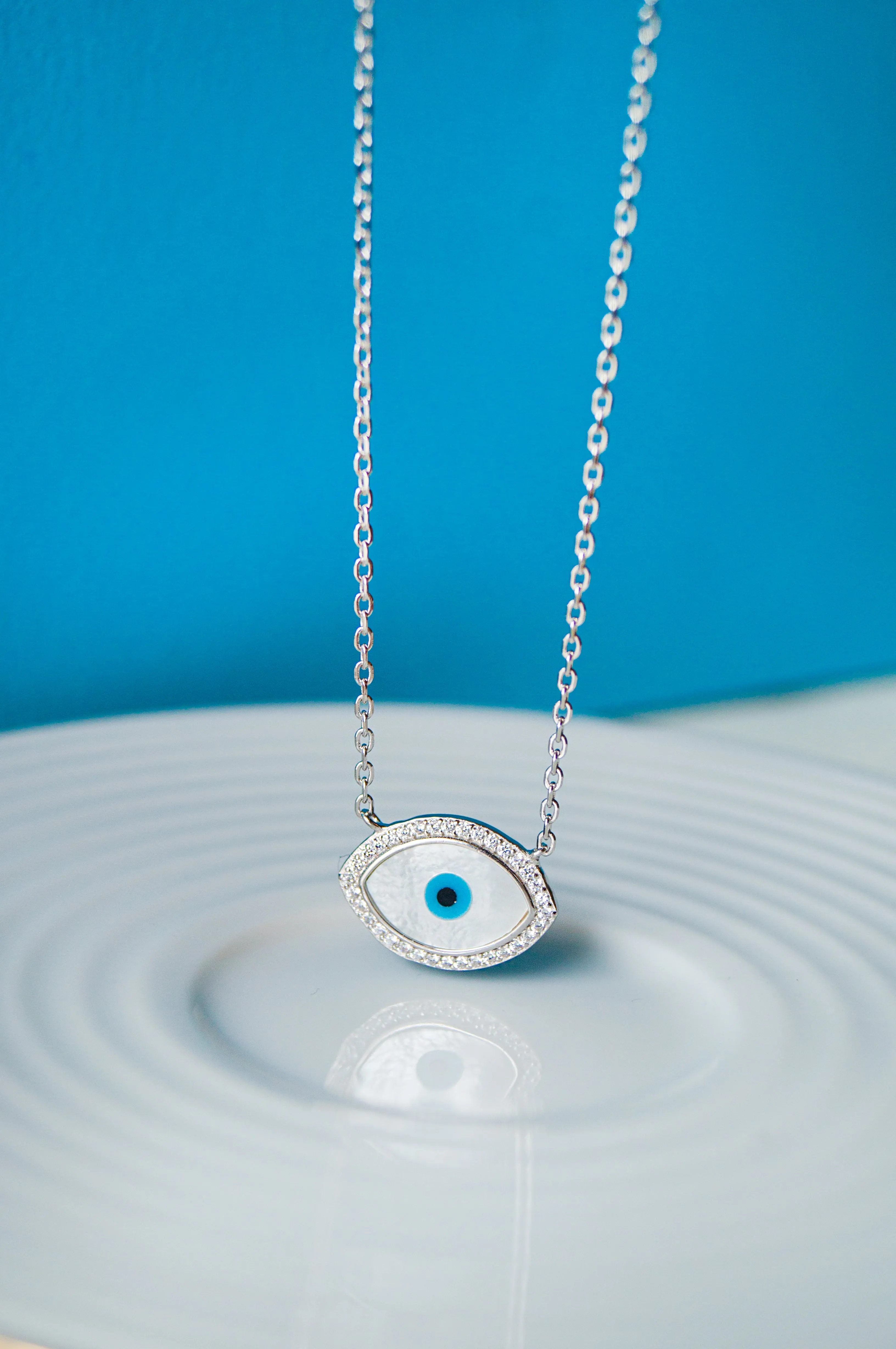 Oh-So-Glam Evil Eye Mother-Of-Pearl Sterling Silver Pendant Necklace