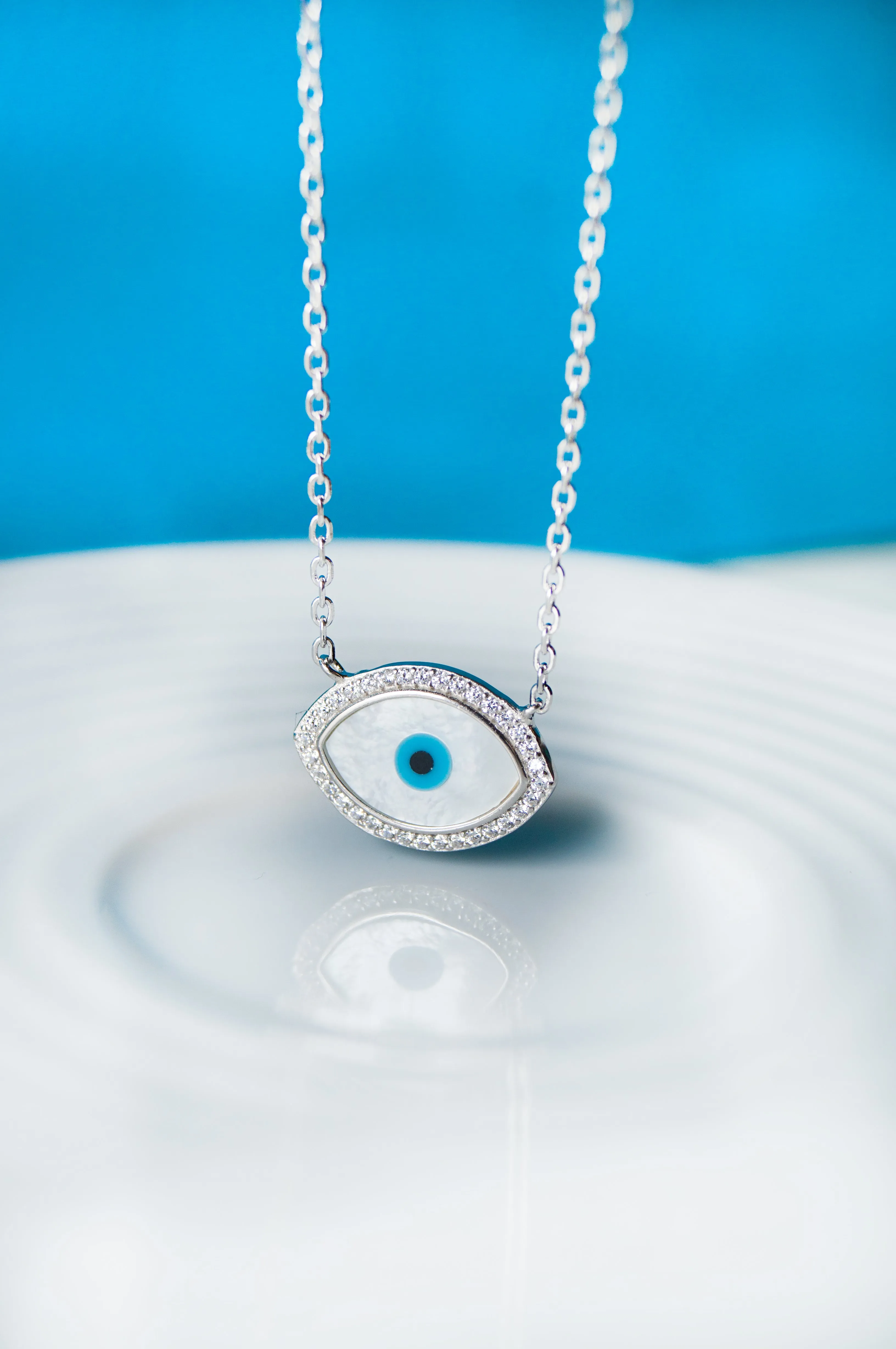 Oh-So-Glam Evil Eye Mother-Of-Pearl Sterling Silver Pendant Necklace