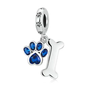 Paw & Bone Heart Charm 925 Sterling Silver