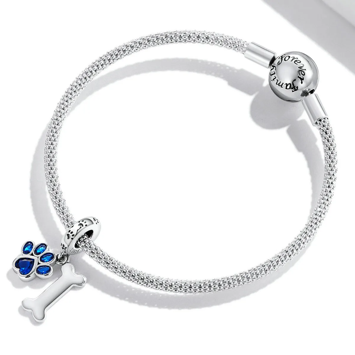 Paw & Bone Heart Charm 925 Sterling Silver