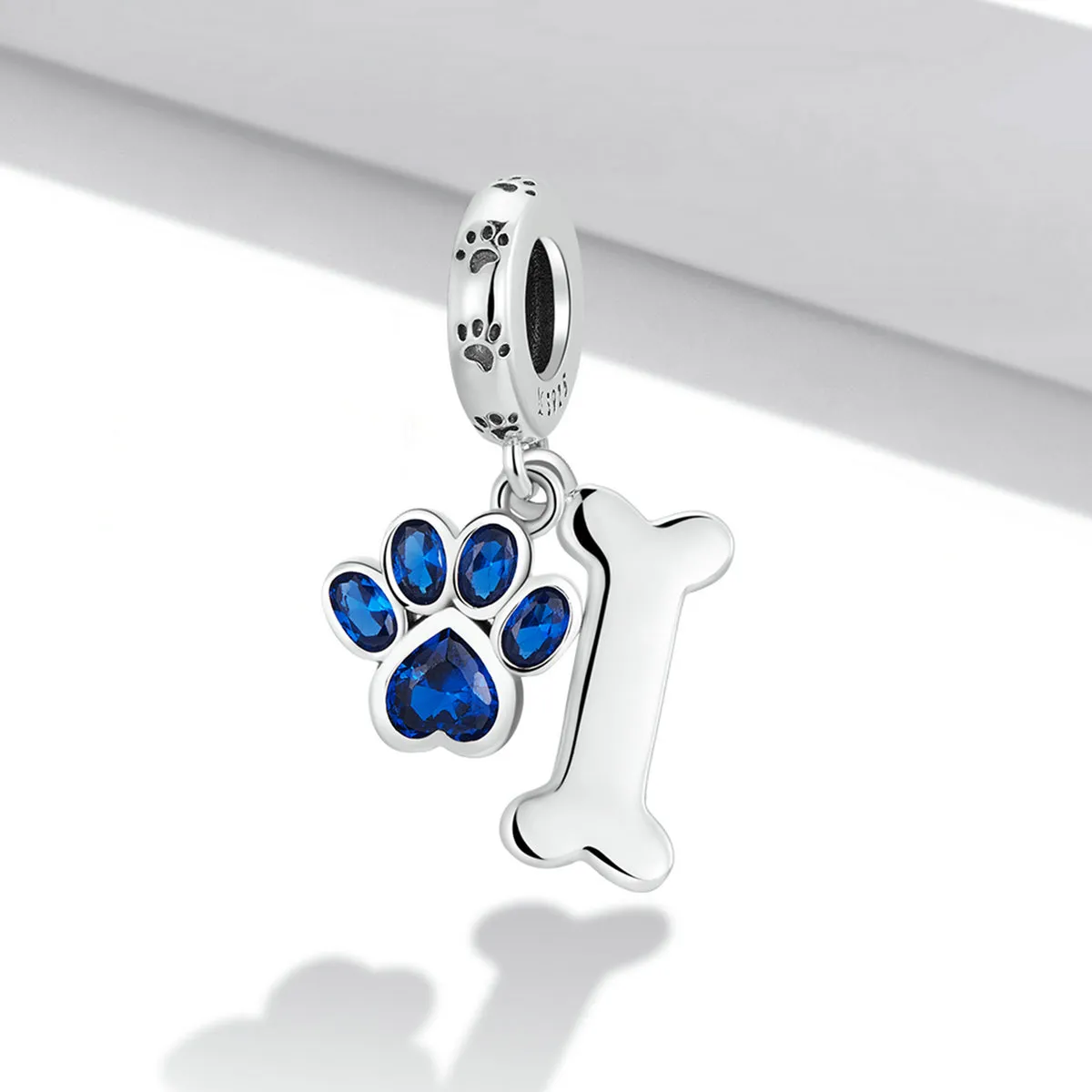 Paw & Bone Heart Charm 925 Sterling Silver