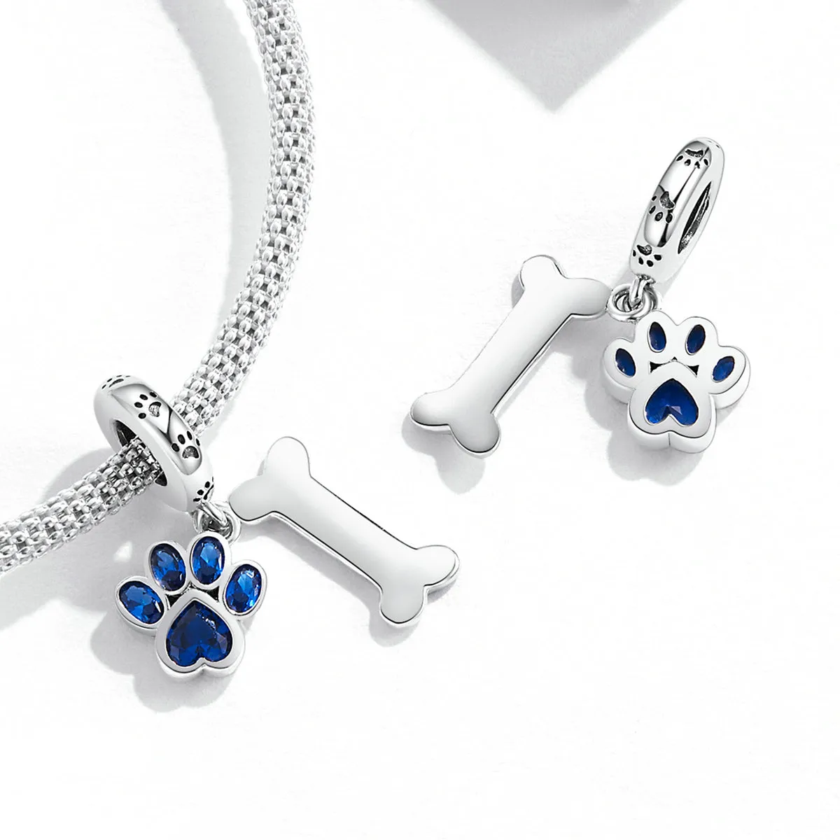 Paw & Bone Heart Charm 925 Sterling Silver