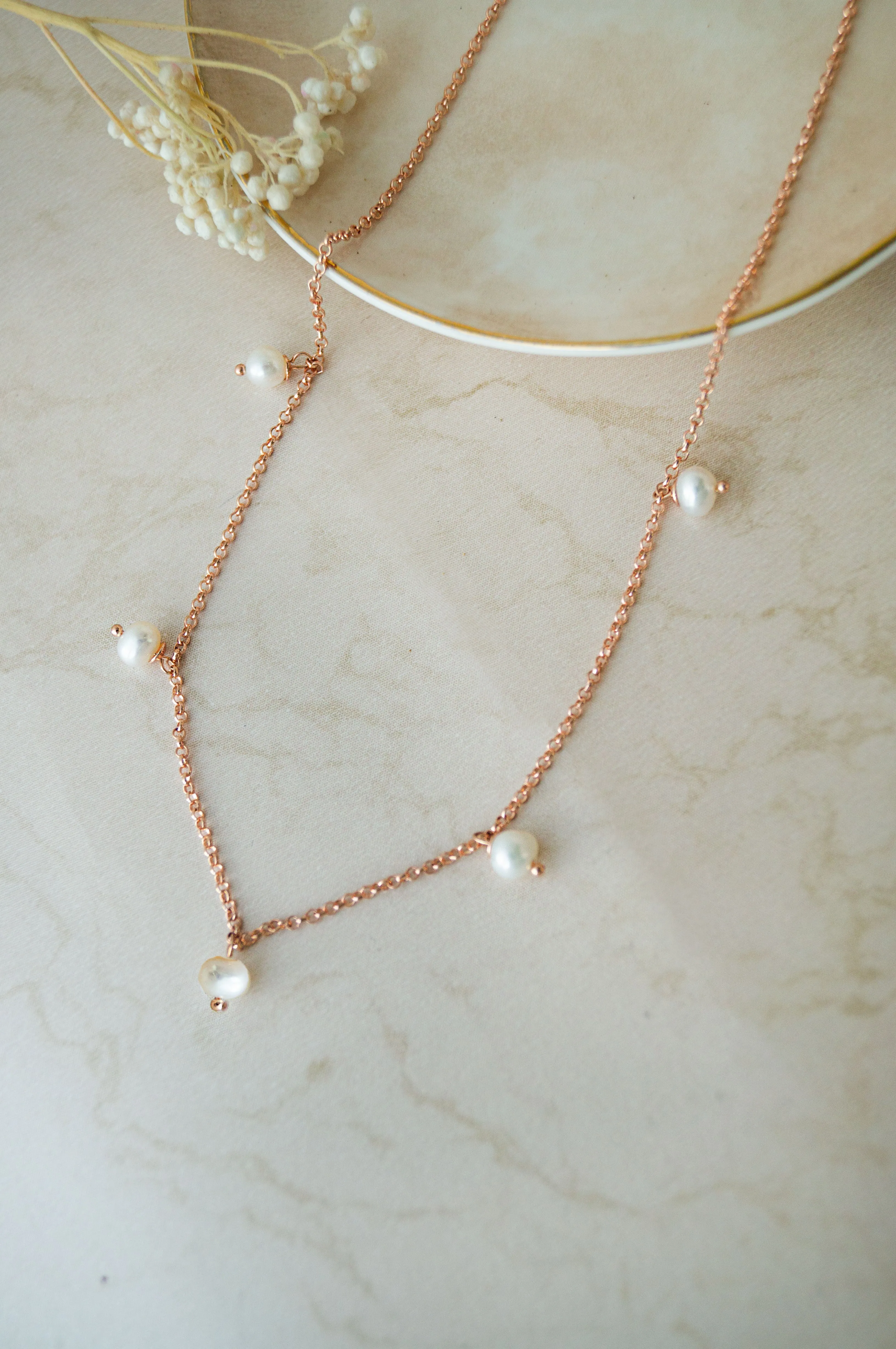 Pearl Charming Rose Gold Plated Sterling Silver Chain Necklace