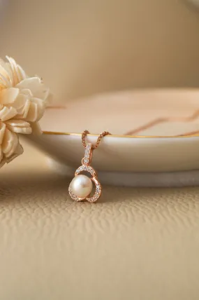 Pearl Enclosed Flower Rose Gold Plated Sterling Silver Pendant