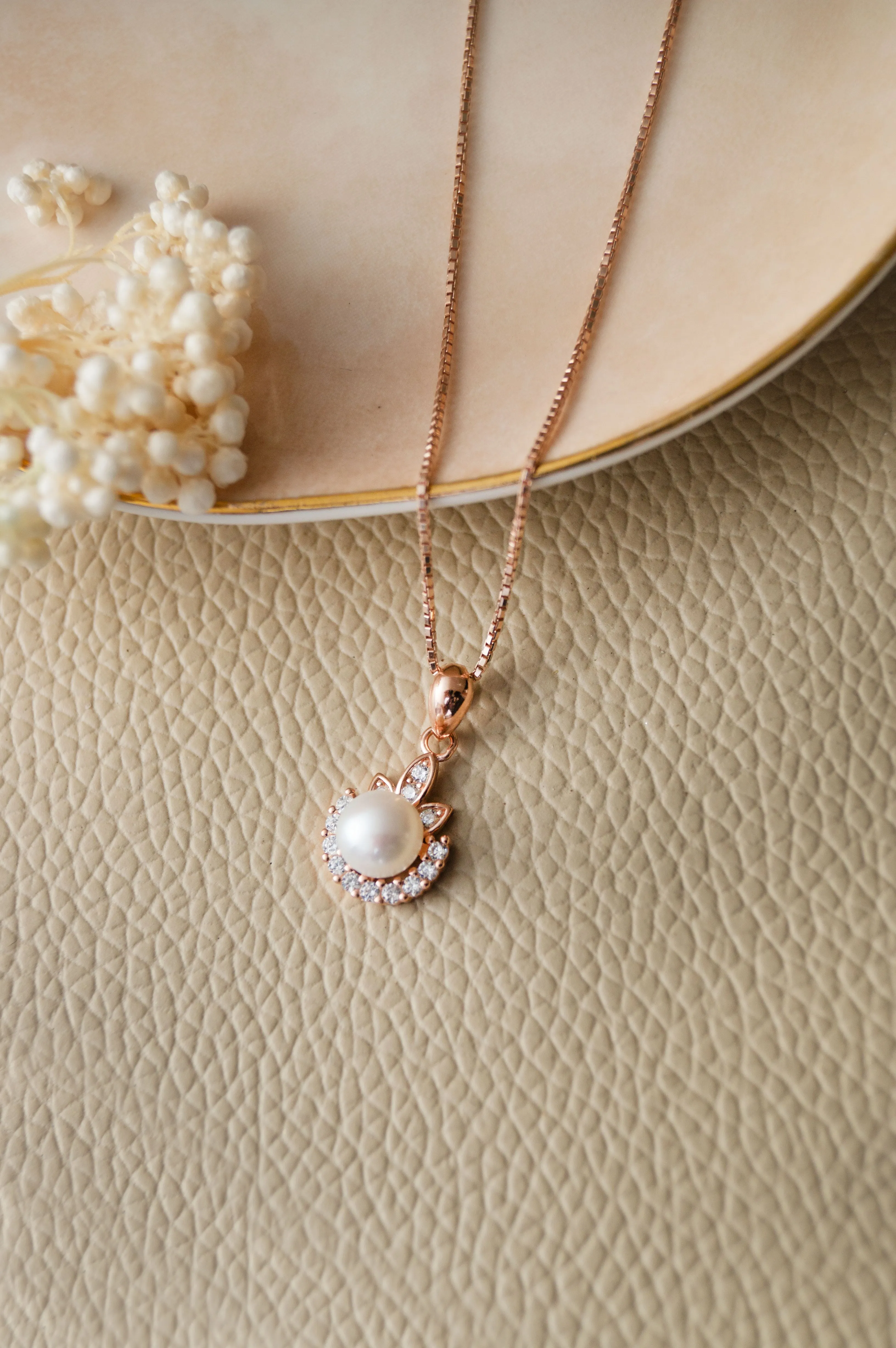 Pearly Dewdrop Rose Gold Plated Sterling Silver Pendant