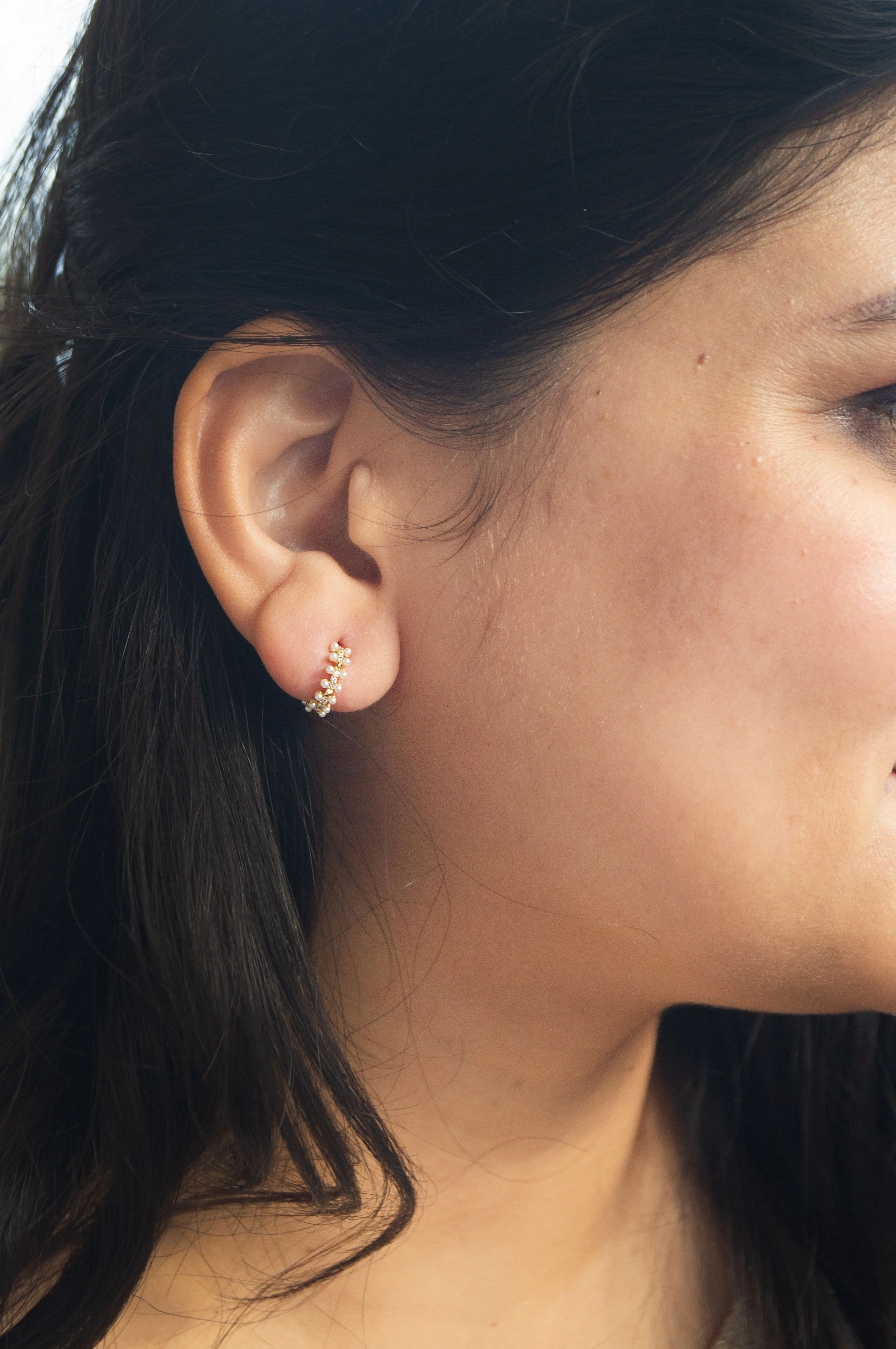 Pearly Shower Gold Plated Sterling Silver French Hoop Earrings