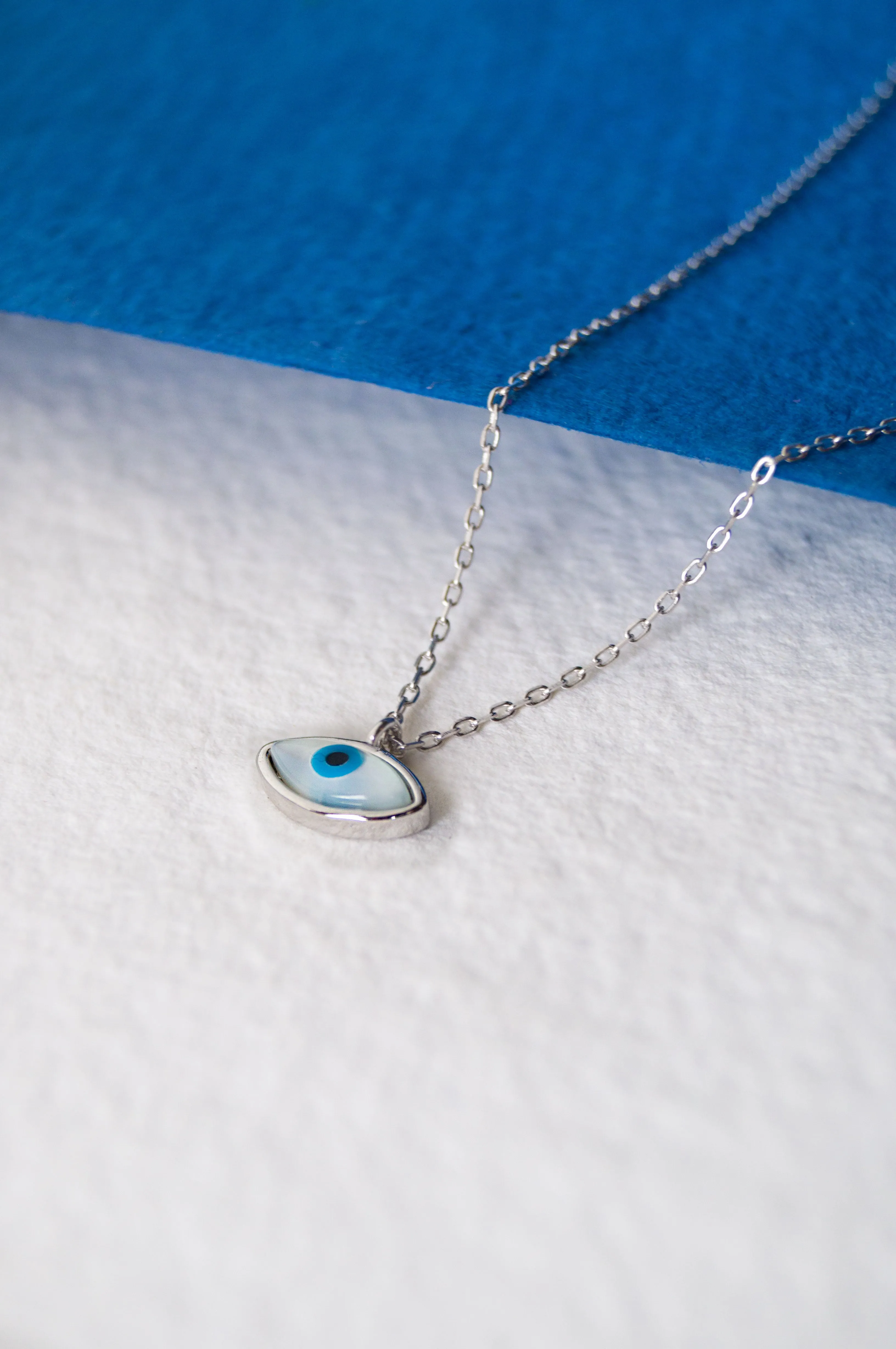 Petite Dainty Evil Eye Sterling Silver Chain Necklace