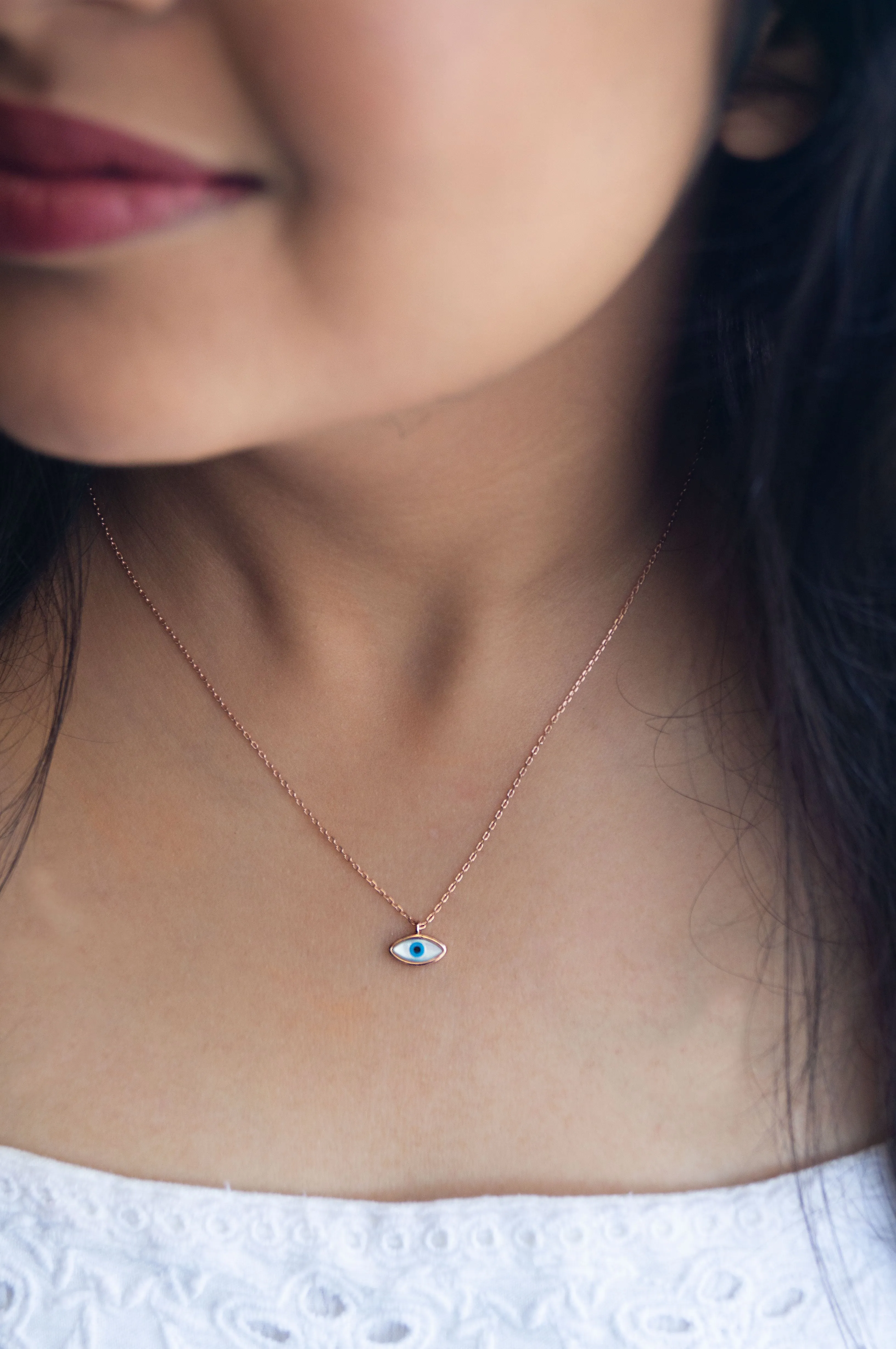 Petite Dainty Evil Eye Sterling Silver Chain Necklace