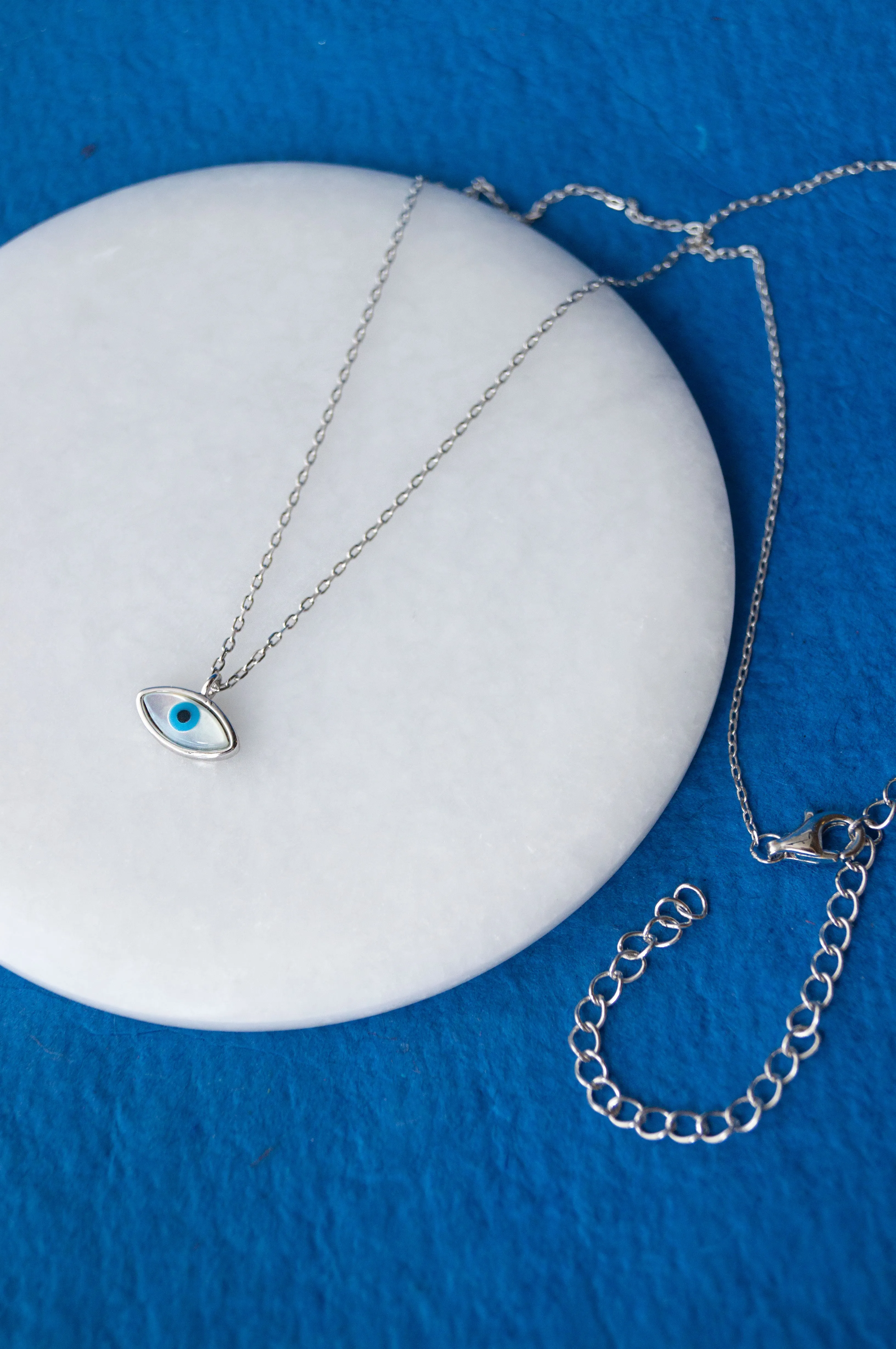 Petite Dainty Evil Eye Sterling Silver Chain Necklace