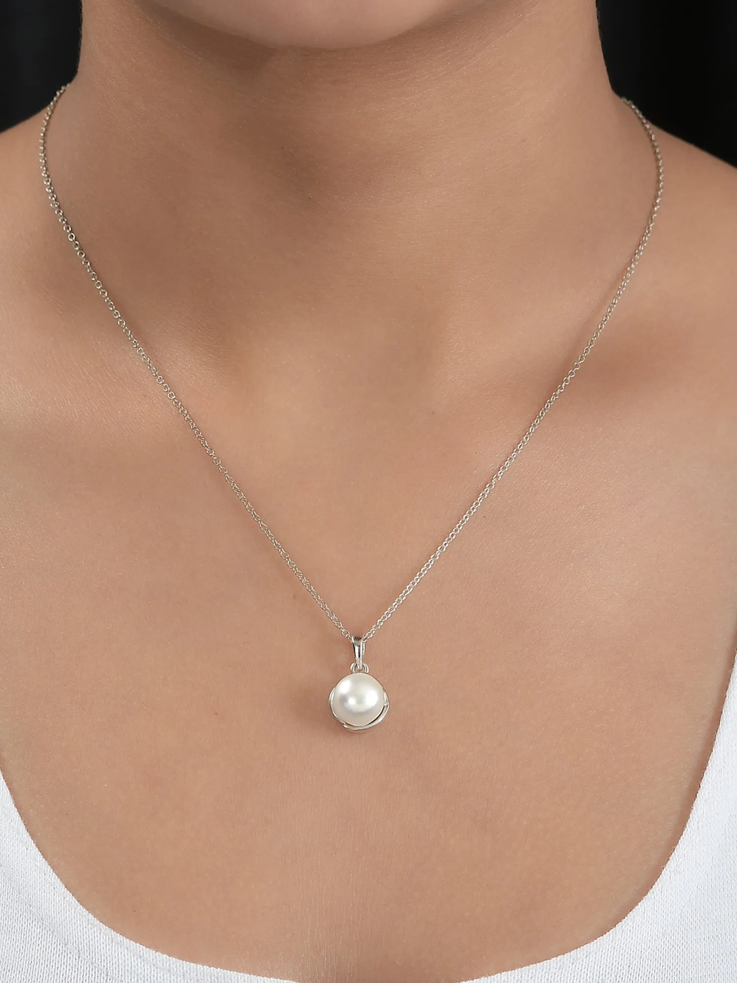 Pure Silver Freshwater Pearl Flower Necklace At Ornate Jewels