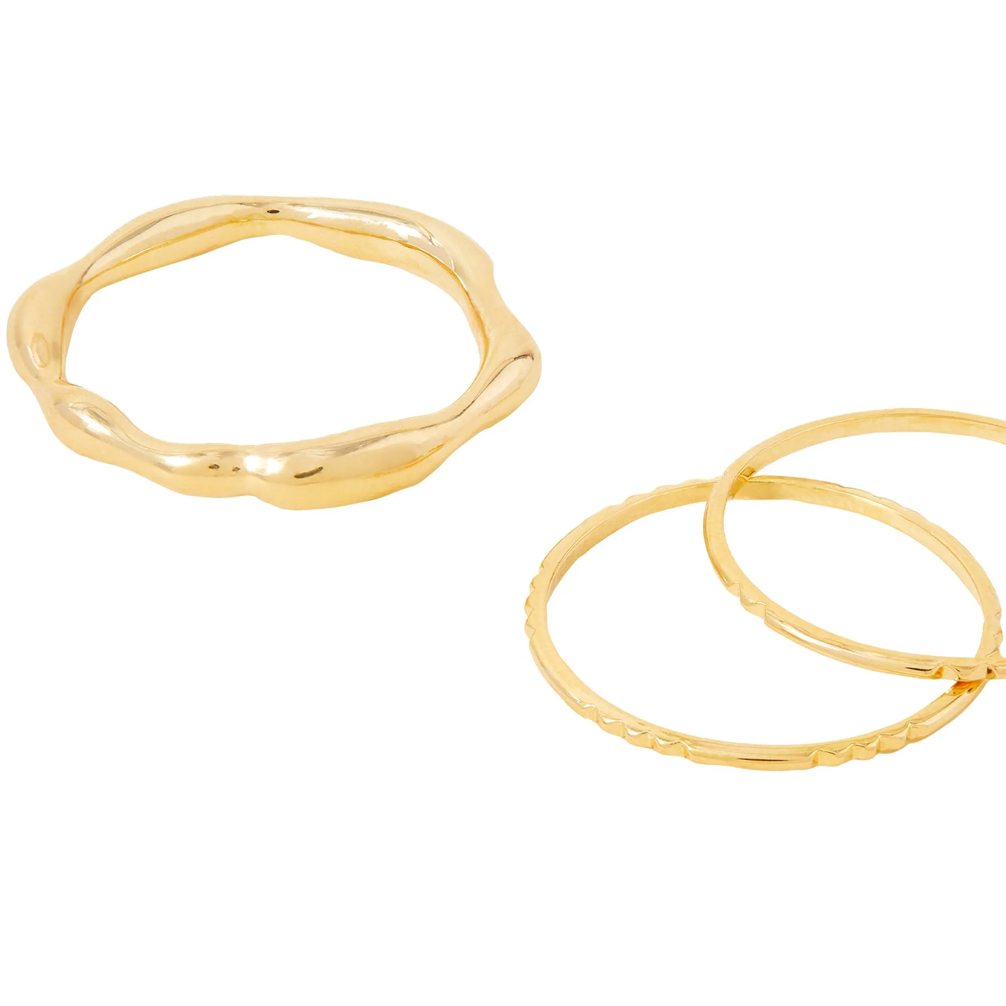 Real Gold Plated Z Gold Molten Rings Set Of Three-Medium