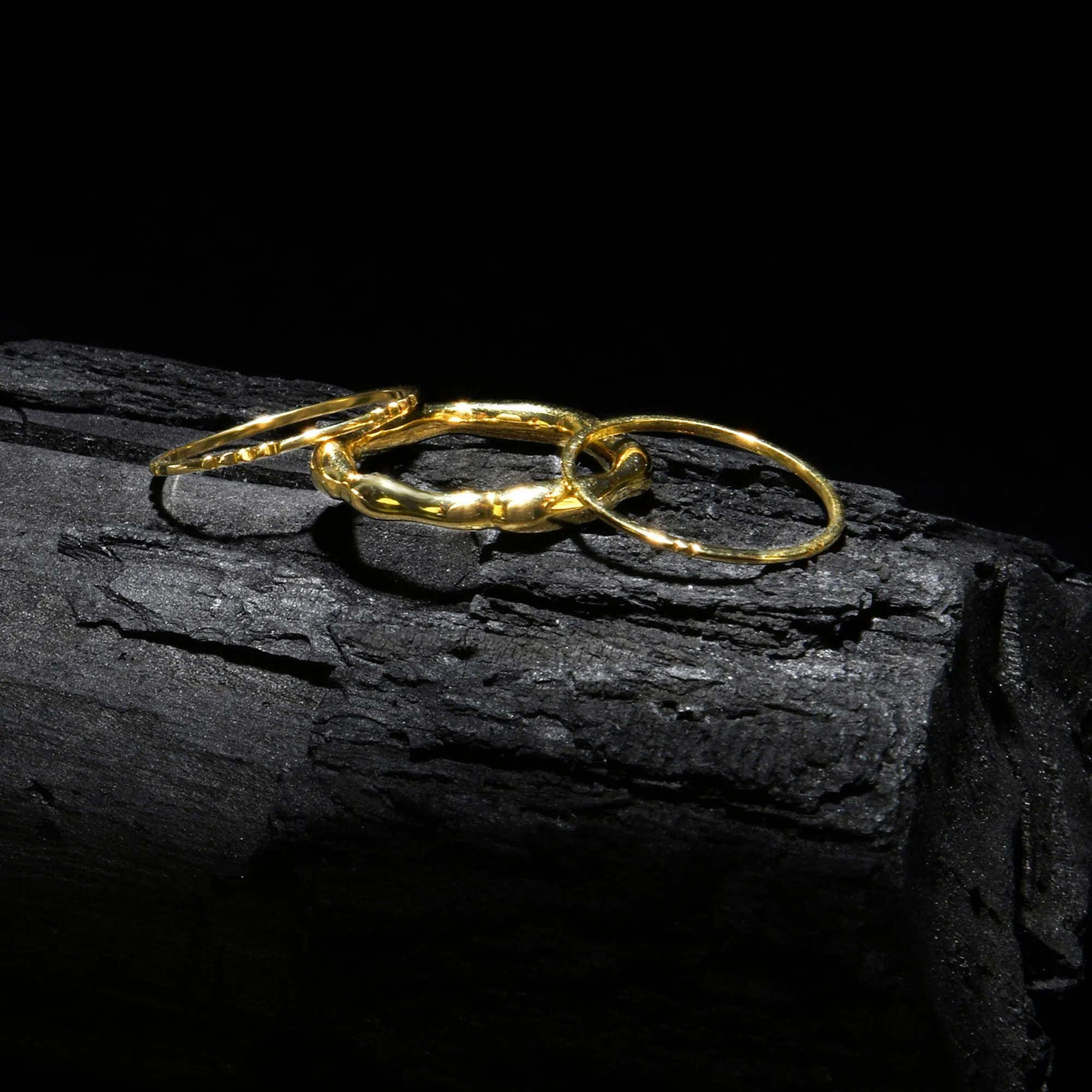 Real Gold Plated Z Gold Molten Rings Set Of Three-Medium