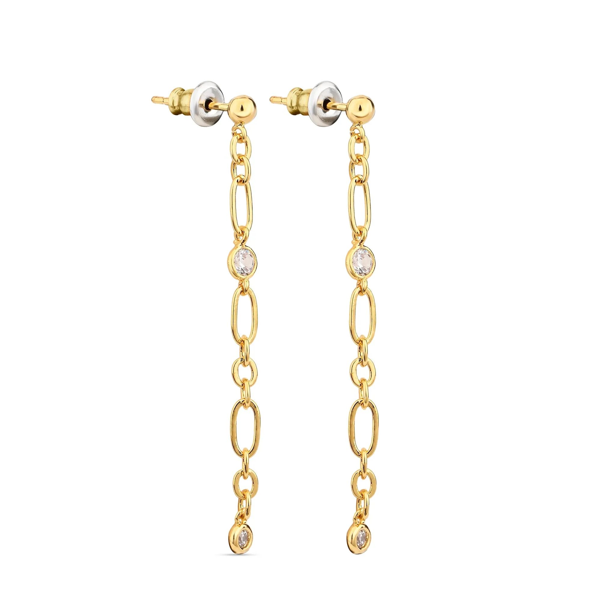 Real Gold Plated Z Gold Sparkle Long Chain Earrings