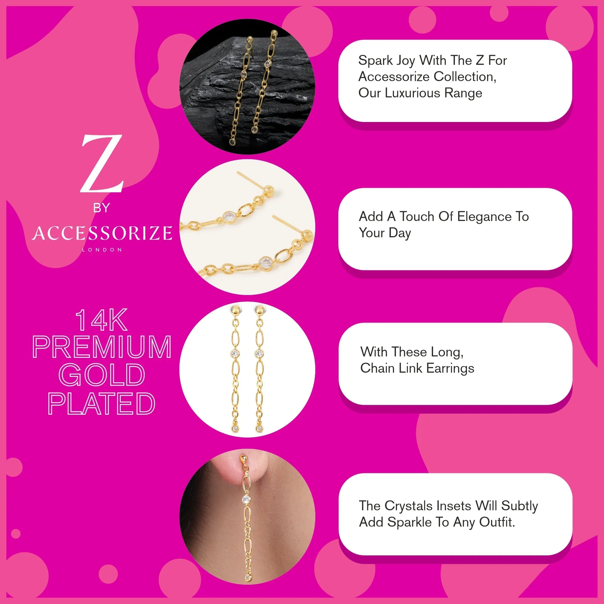 Real Gold Plated Z Gold Sparkle Long Chain Earrings