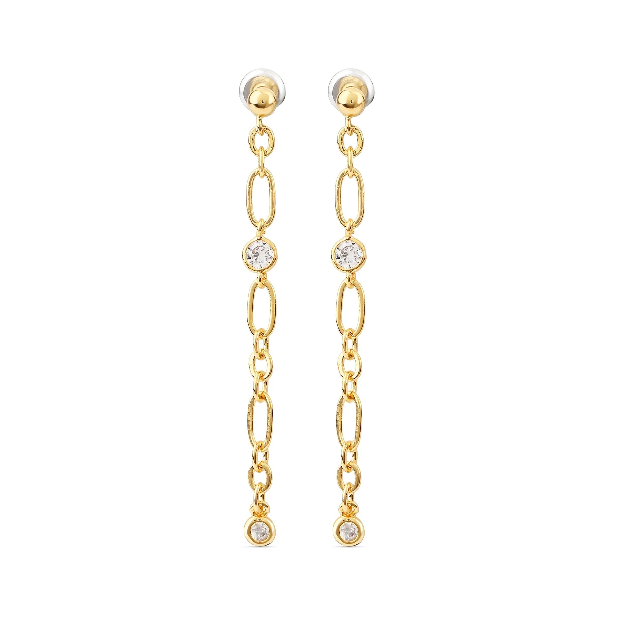 Real Gold Plated Z Gold Sparkle Long Chain Earrings