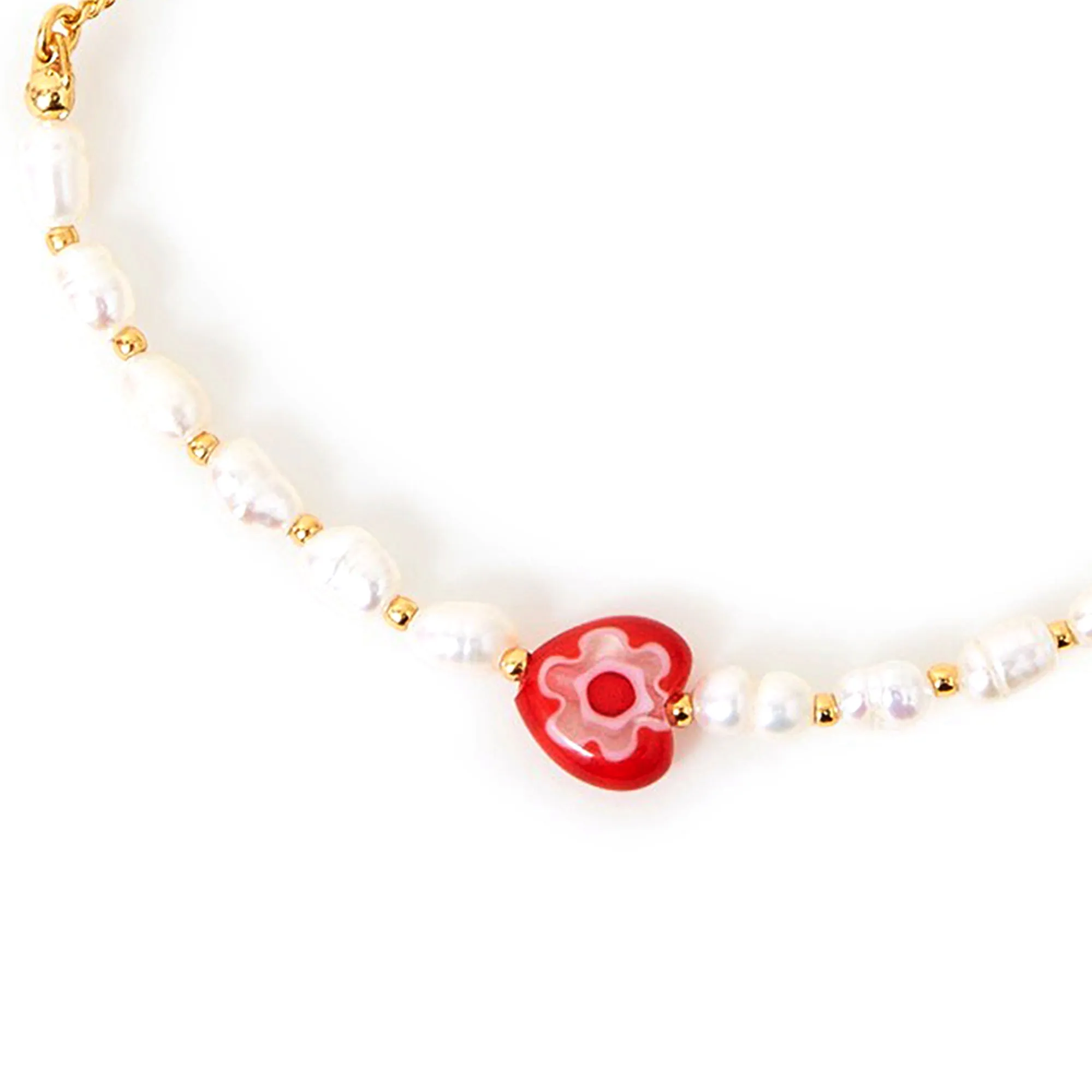 Real Gold Plated Z Murano Glass Heart And Pearl Slider Bracelet