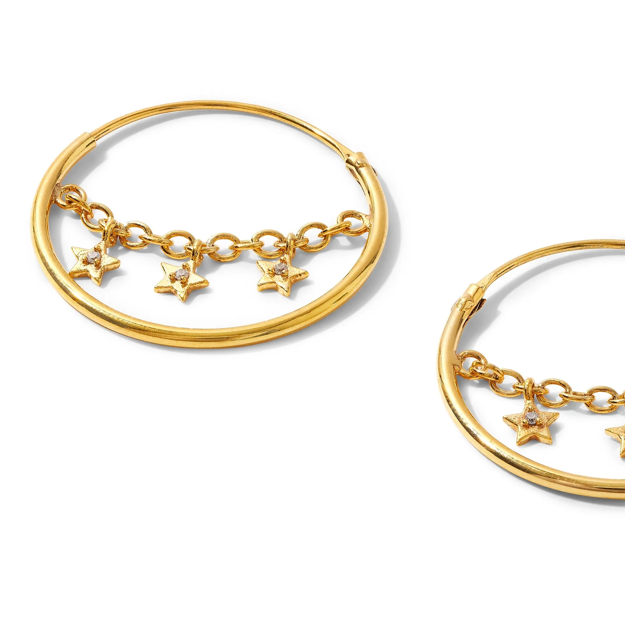 Real Gold Plated Z Star Chain Hoops Earrings For Women By Accessorize London