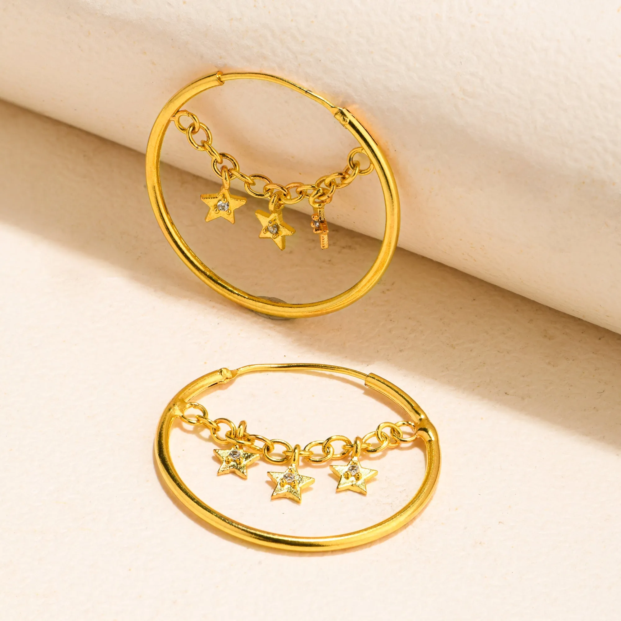 Real Gold Plated Z Star Chain Hoops Earrings For Women By Accessorize London