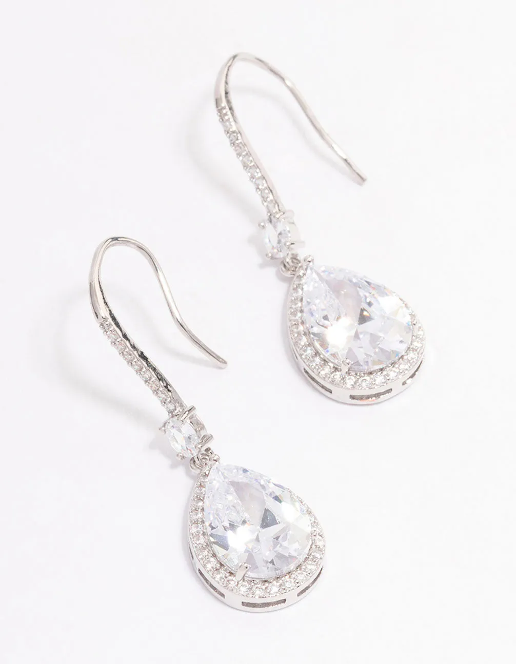 Rhodium Cubic Zirconia Pear Diamante Hook Drop Earrings