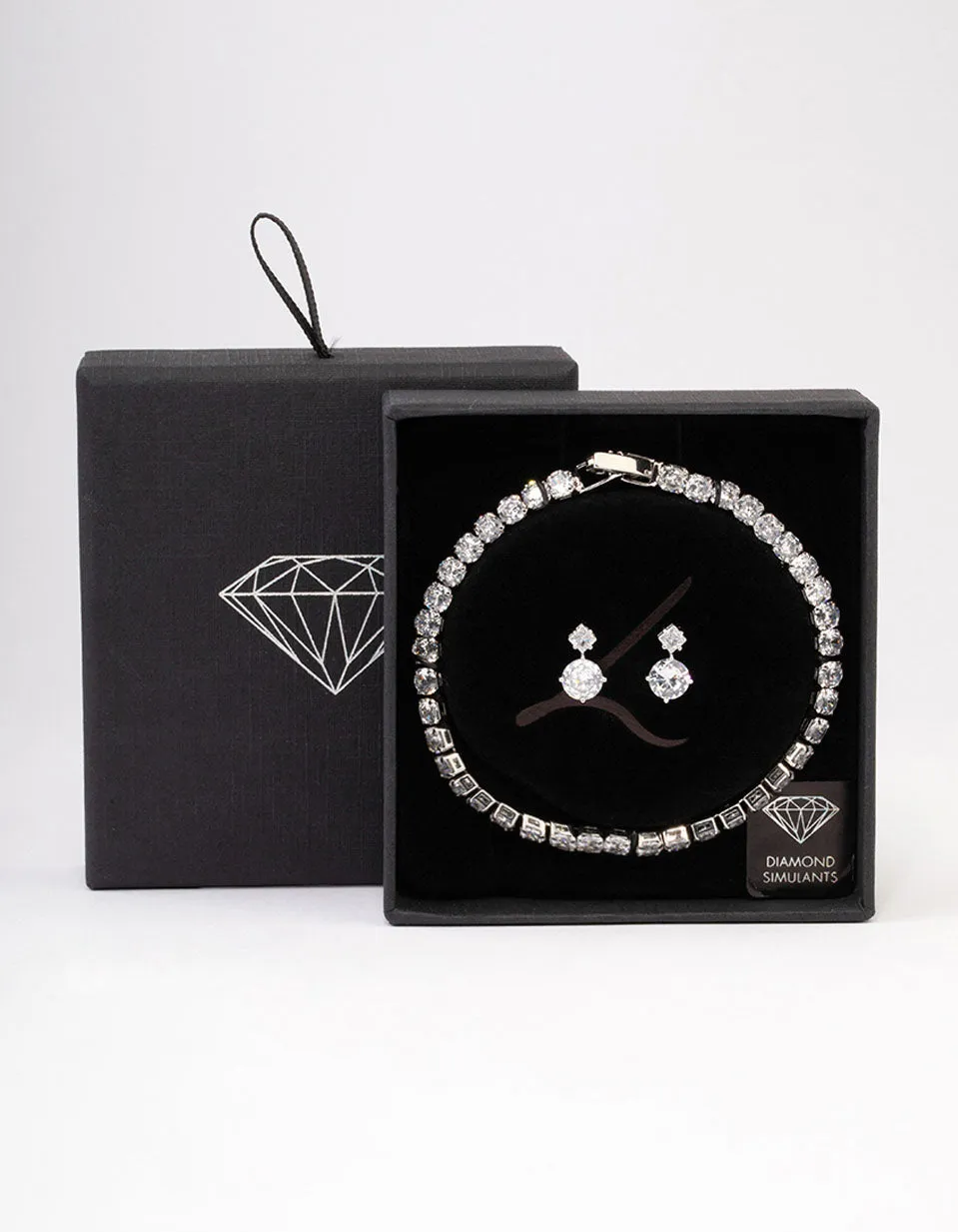 Rhodium Cubic Zirconia Round Graduating Earrings & Tennis Bracelet Set