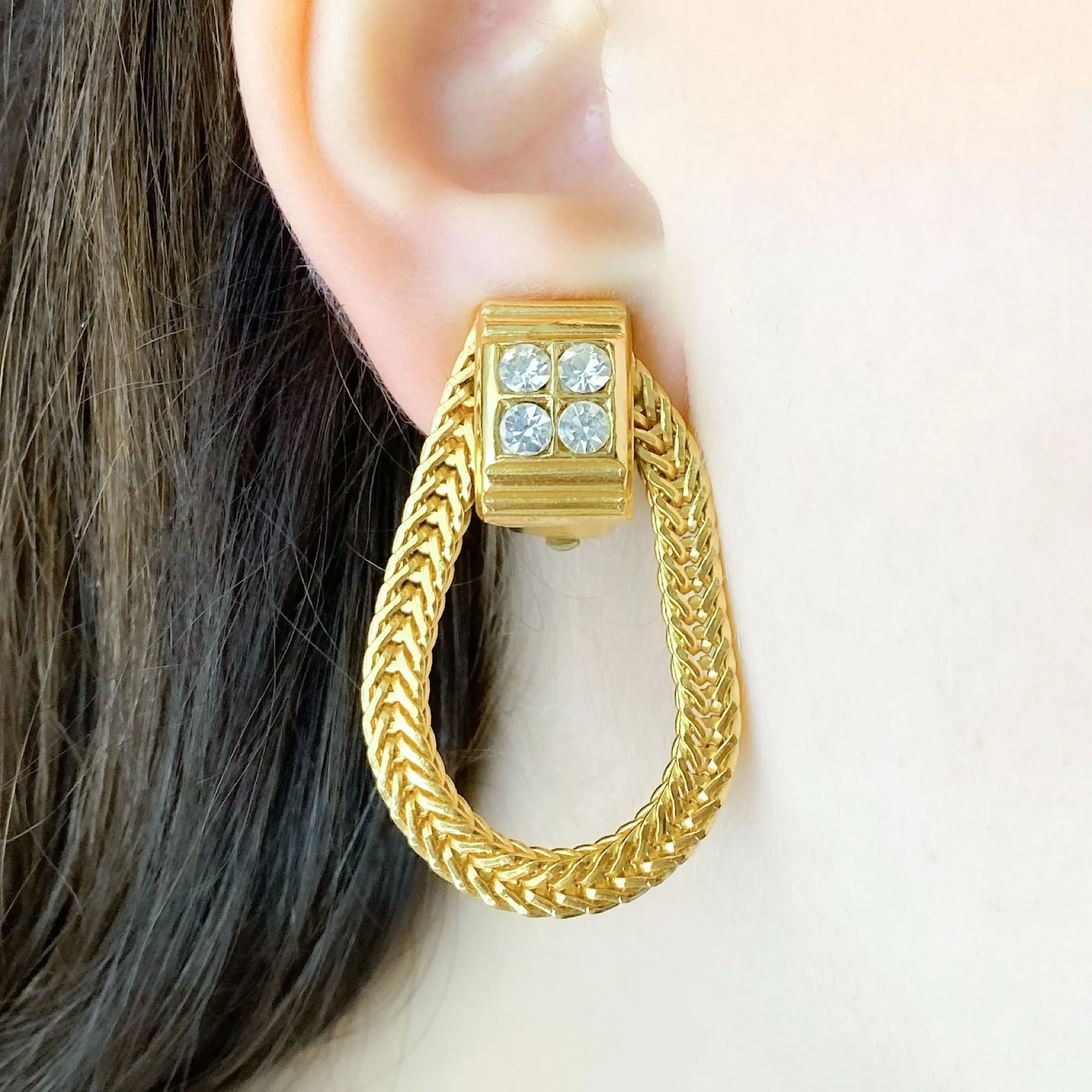 RITA gold chain hoop clip earrings