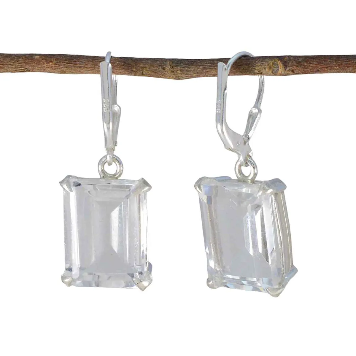 Riyo Cute 925 Sterling Silver Earring For Women Crystal Quartz Earring Bezel Setting White Earring Dangle Earring