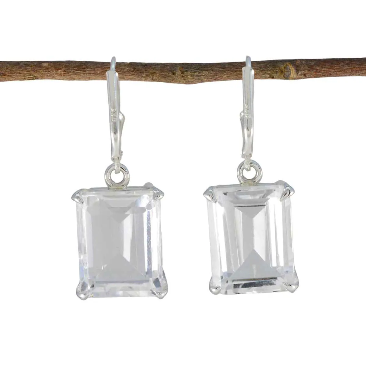 Riyo Cute 925 Sterling Silver Earring For Women Crystal Quartz Earring Bezel Setting White Earring Dangle Earring