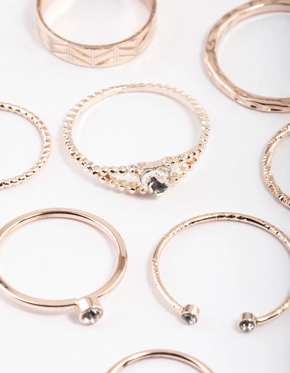 Rose Gold Dainty Heart Ring Pack