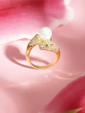 Rubans 18k Gold Plated zircon stone with statement pearl finger rings