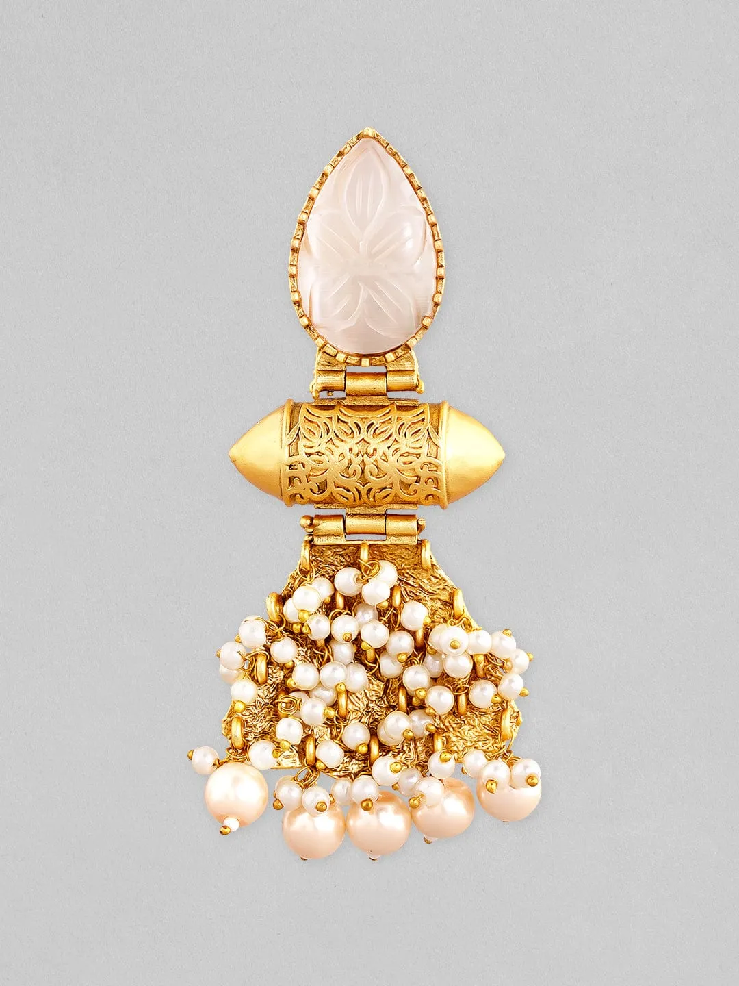 Rubans 22K Gold Plated Drop Earrings With Studded White Stone And Pearls