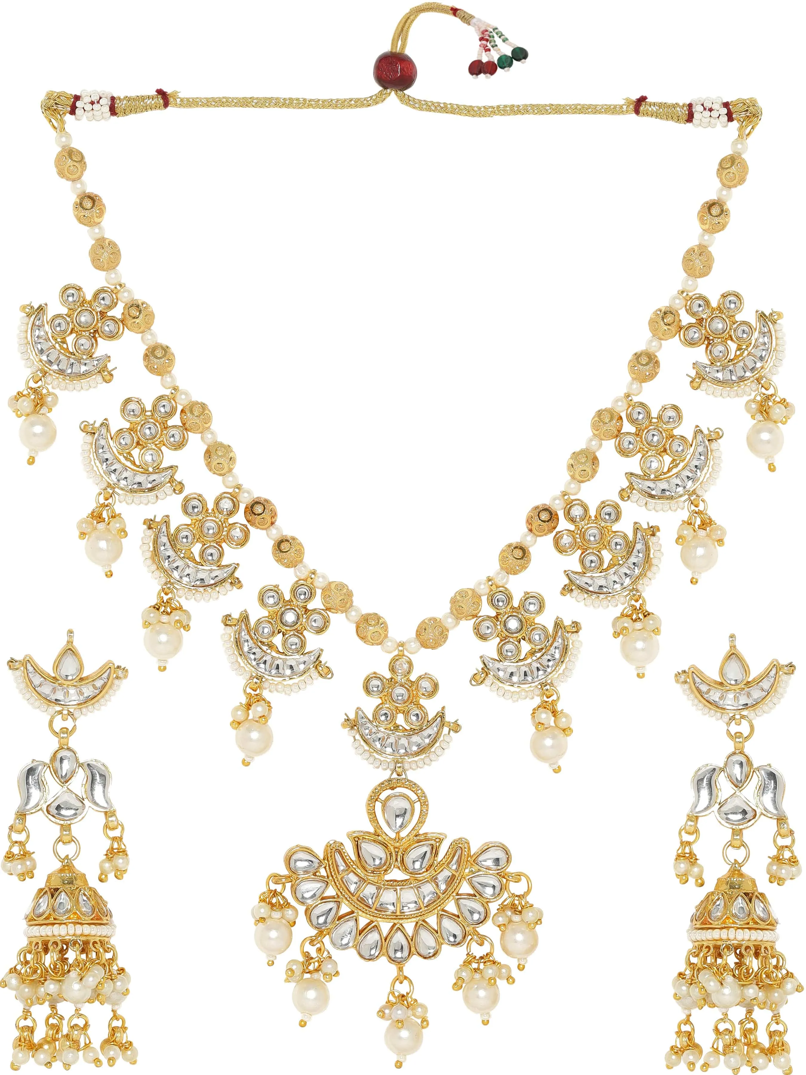 Rubans 22k Gold plated Kundan studded pearl beaded Jewellery Set