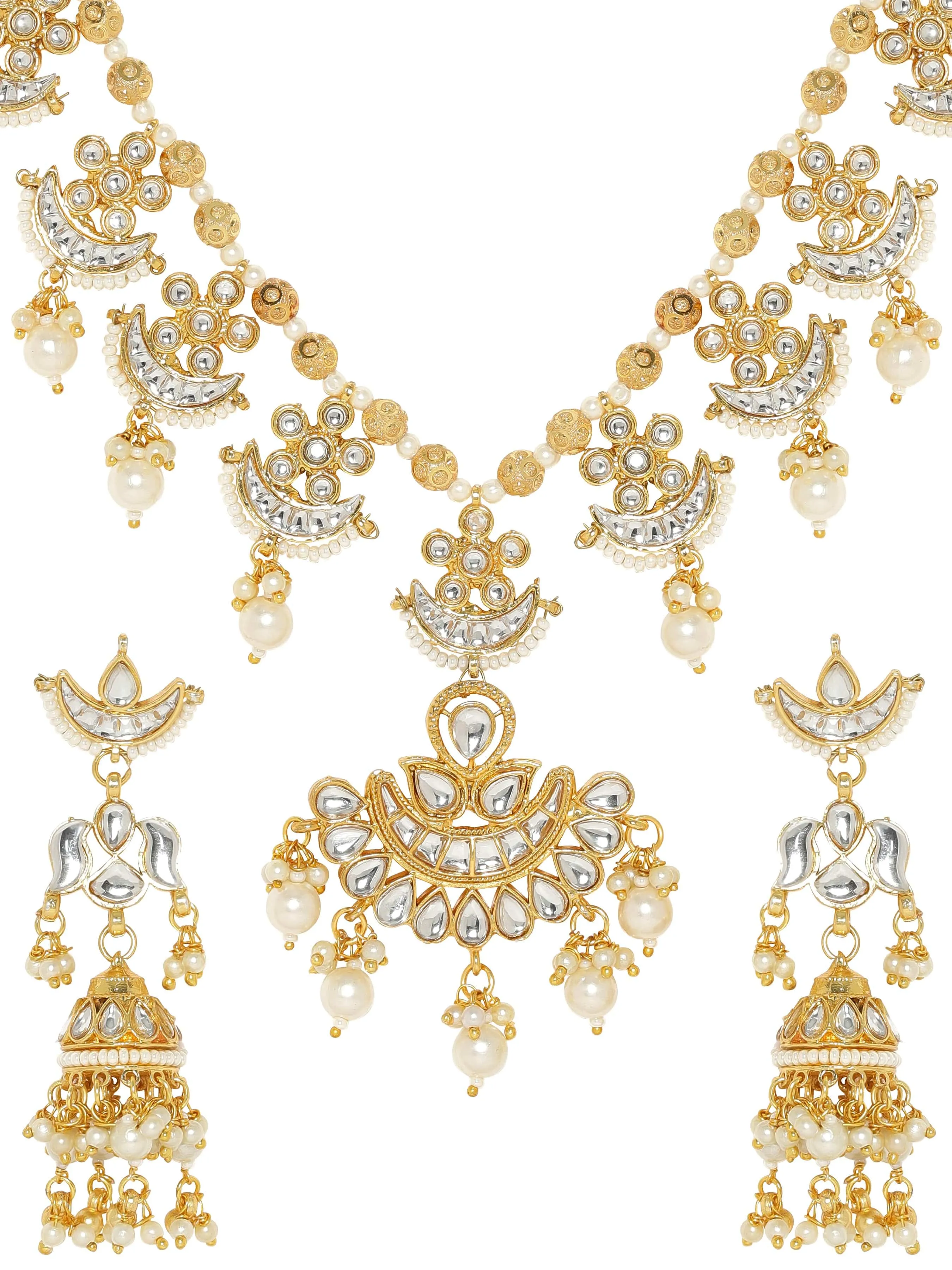 Rubans 22k Gold plated Kundan studded pearl beaded Jewellery Set