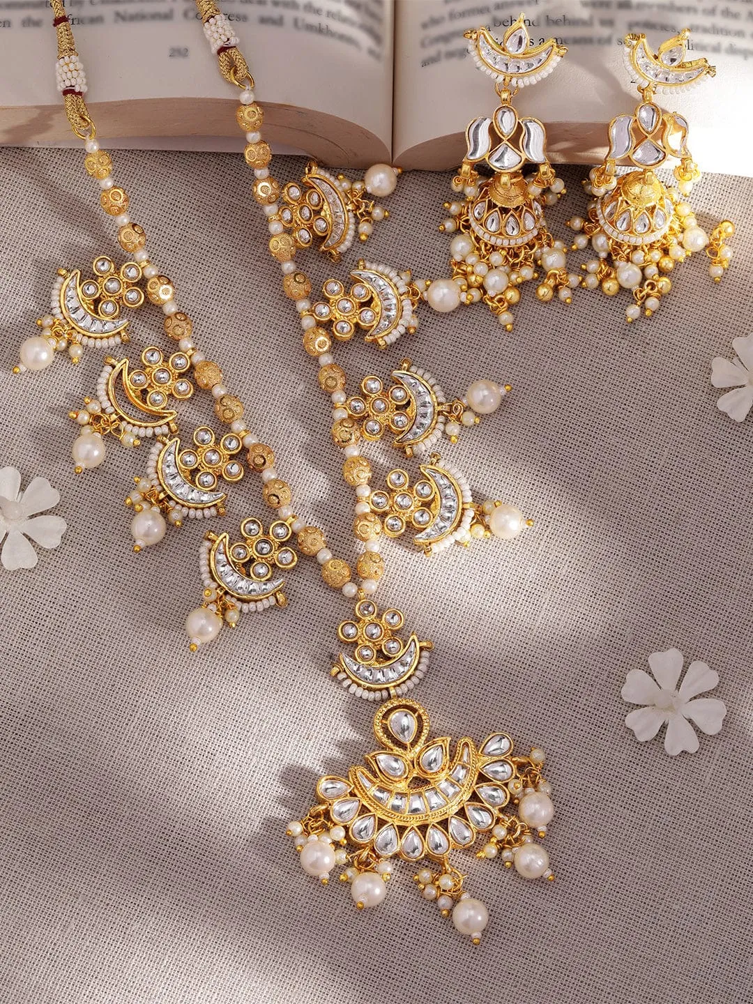 Rubans 22k Gold plated Kundan studded pearl beaded Jewellery Set