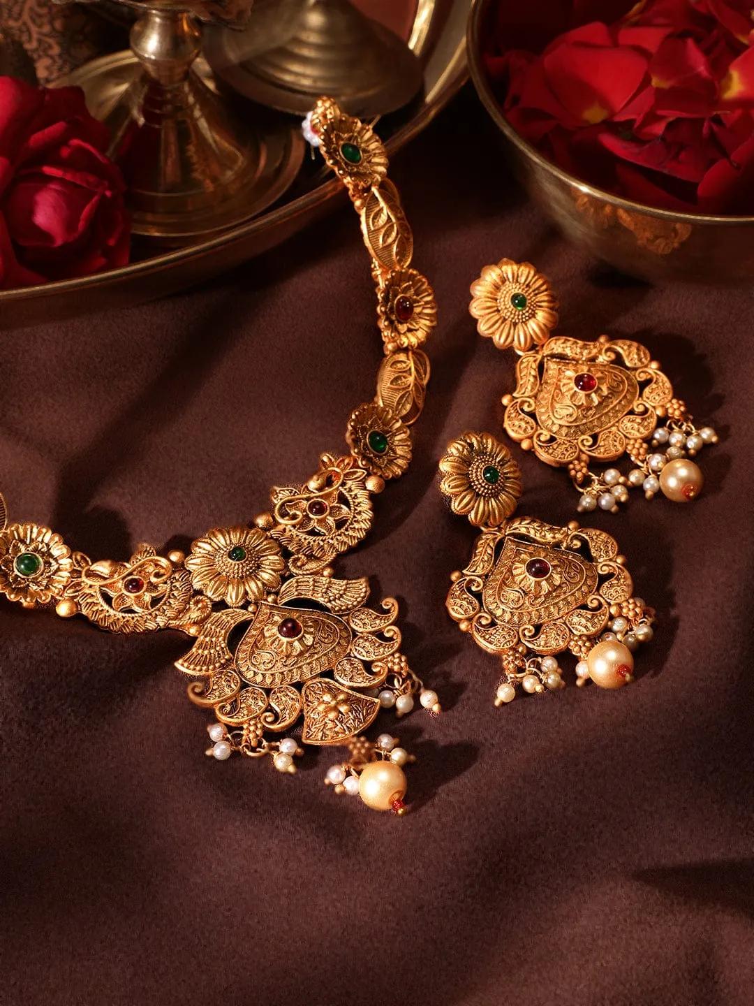 Rubans 22K Gold toned floral motif Necklace set