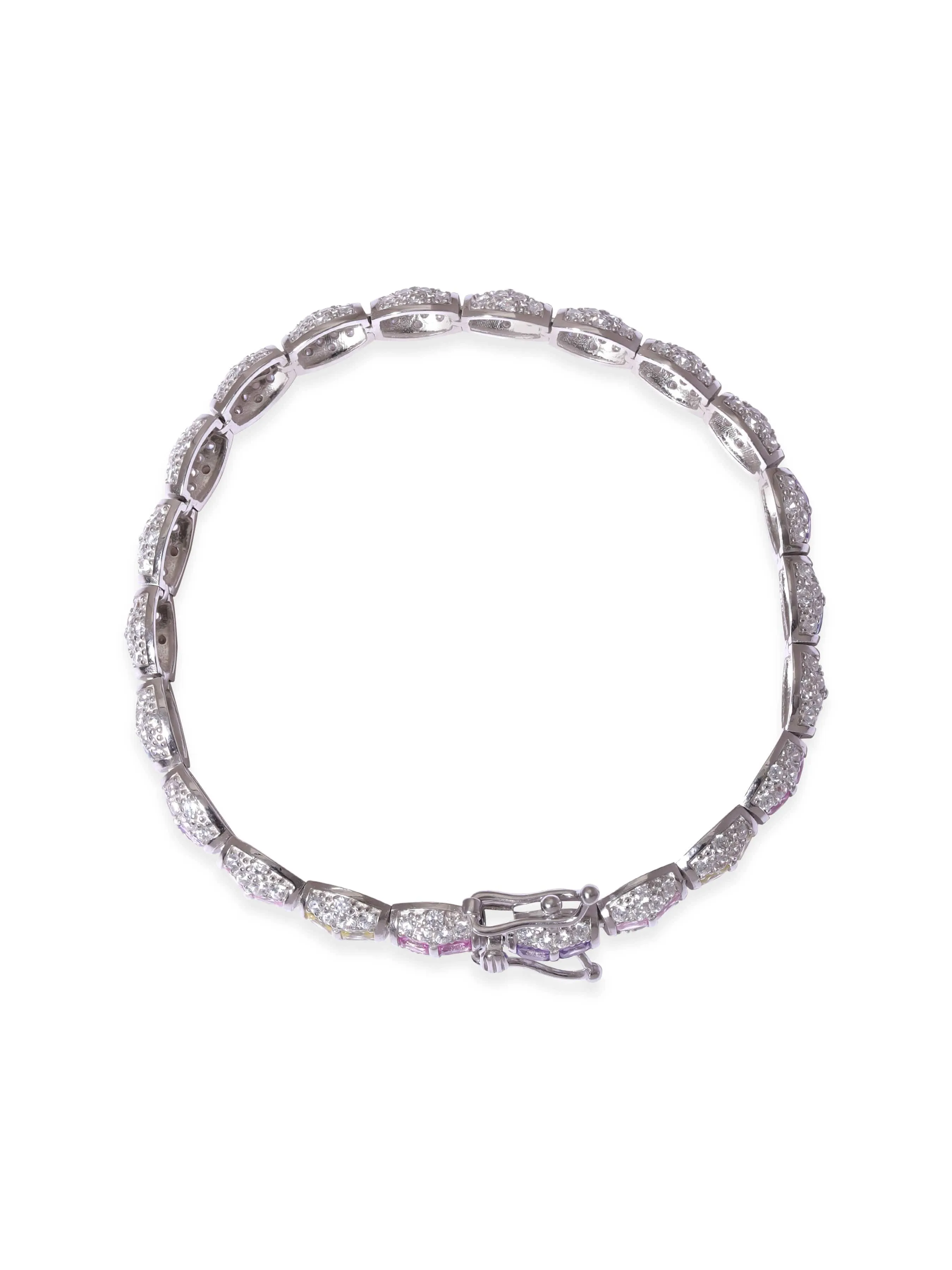 Rubans 925 Silver Rhodium plated 925 Sterling Silver Pastel & White Pave Zirconia Studded Luxury Bracelet